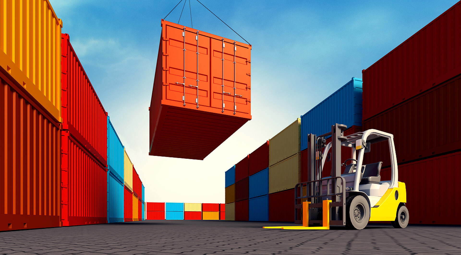 吊车装载集装箱工业港口与容器