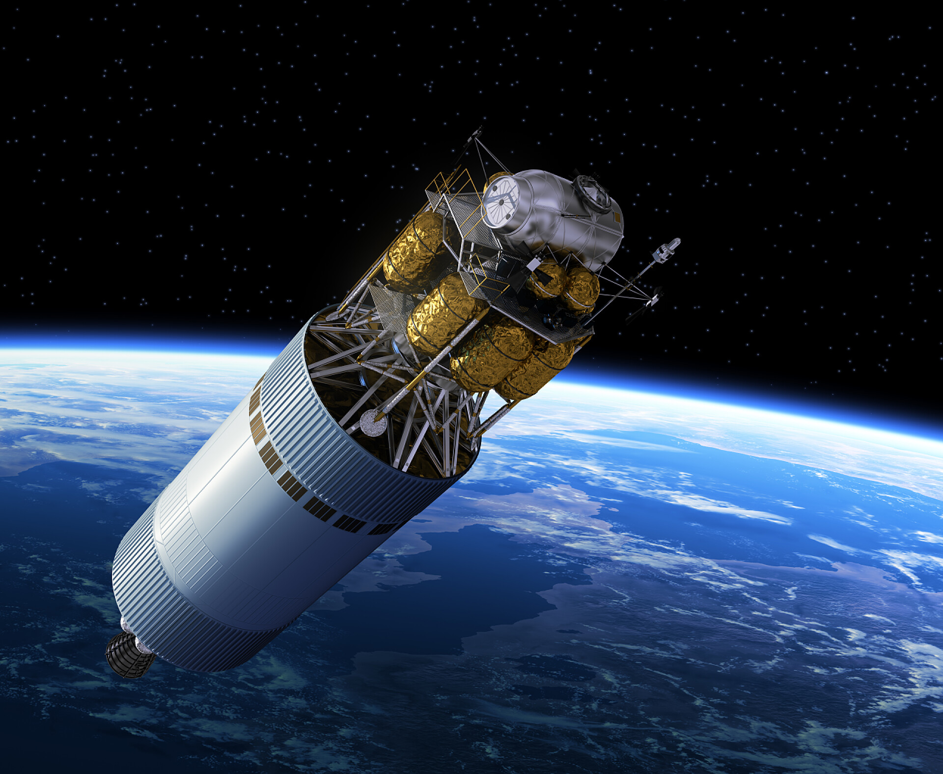 穿梭在外太空的卫星船员勘探车轨道地球