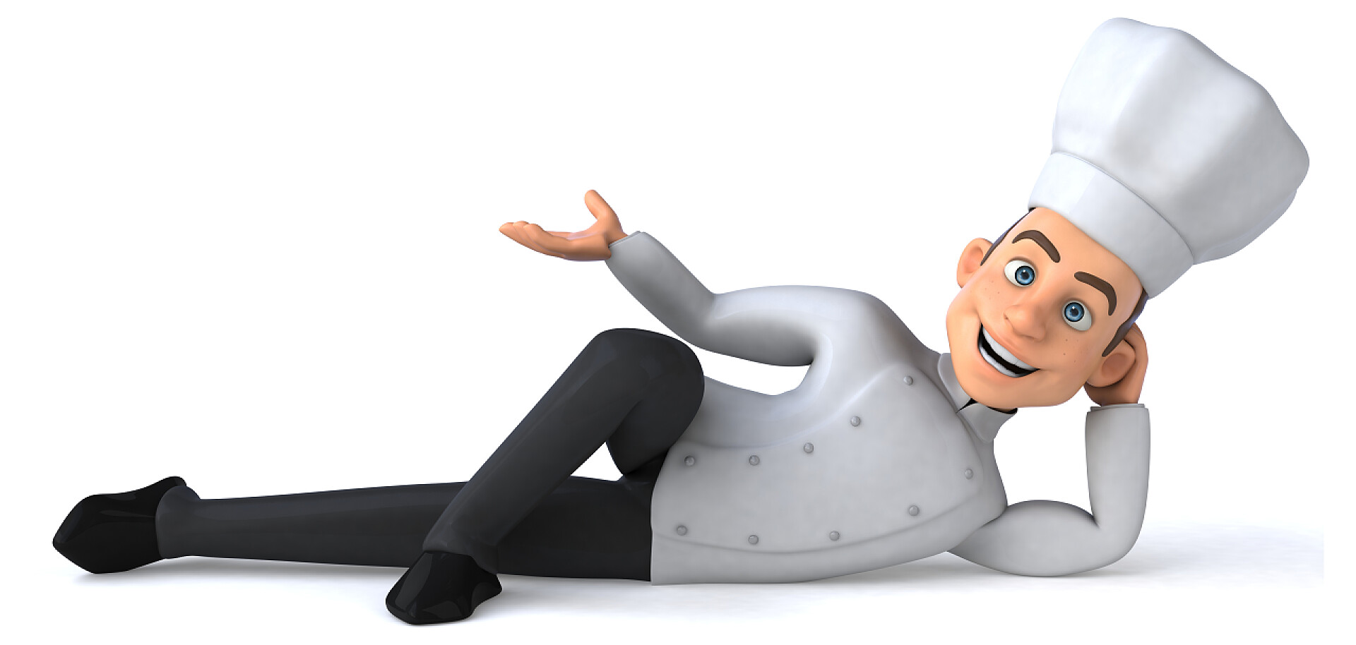 白色背景上躺着的卡通厨师有趣的卡通厨师