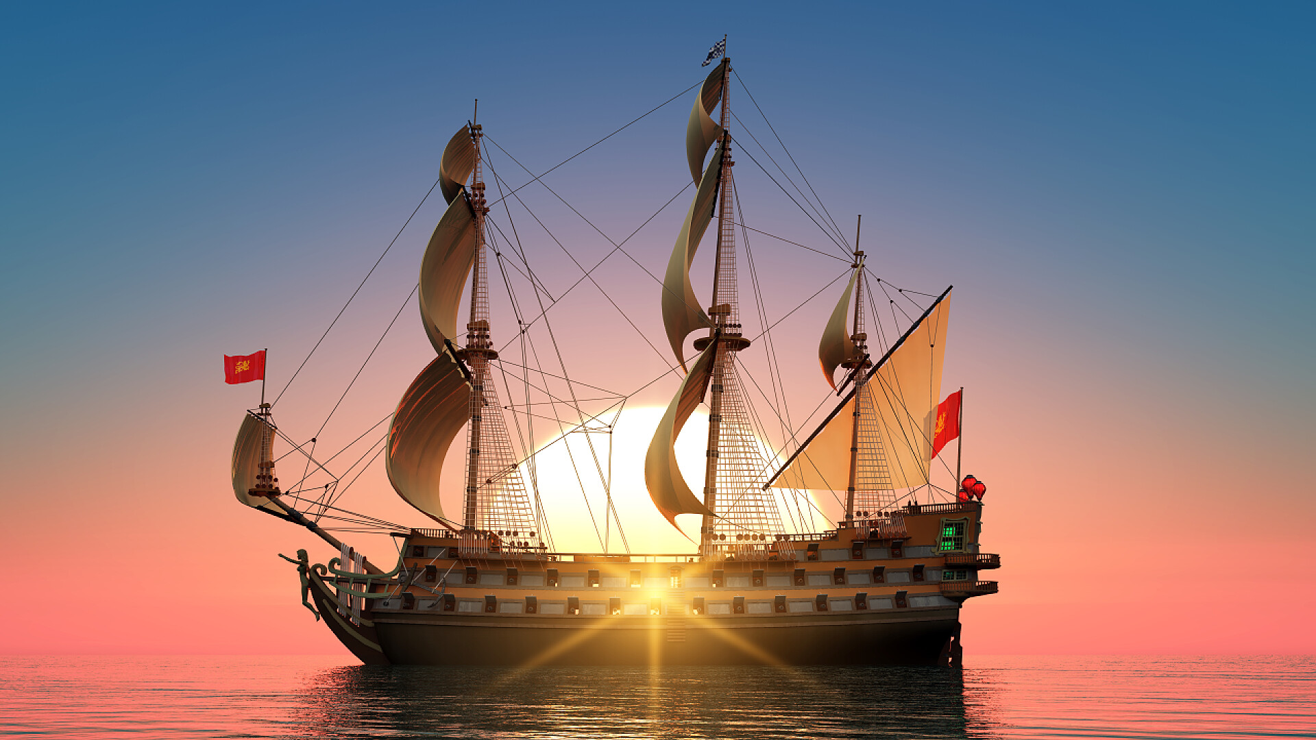 日落时的帆船帆船