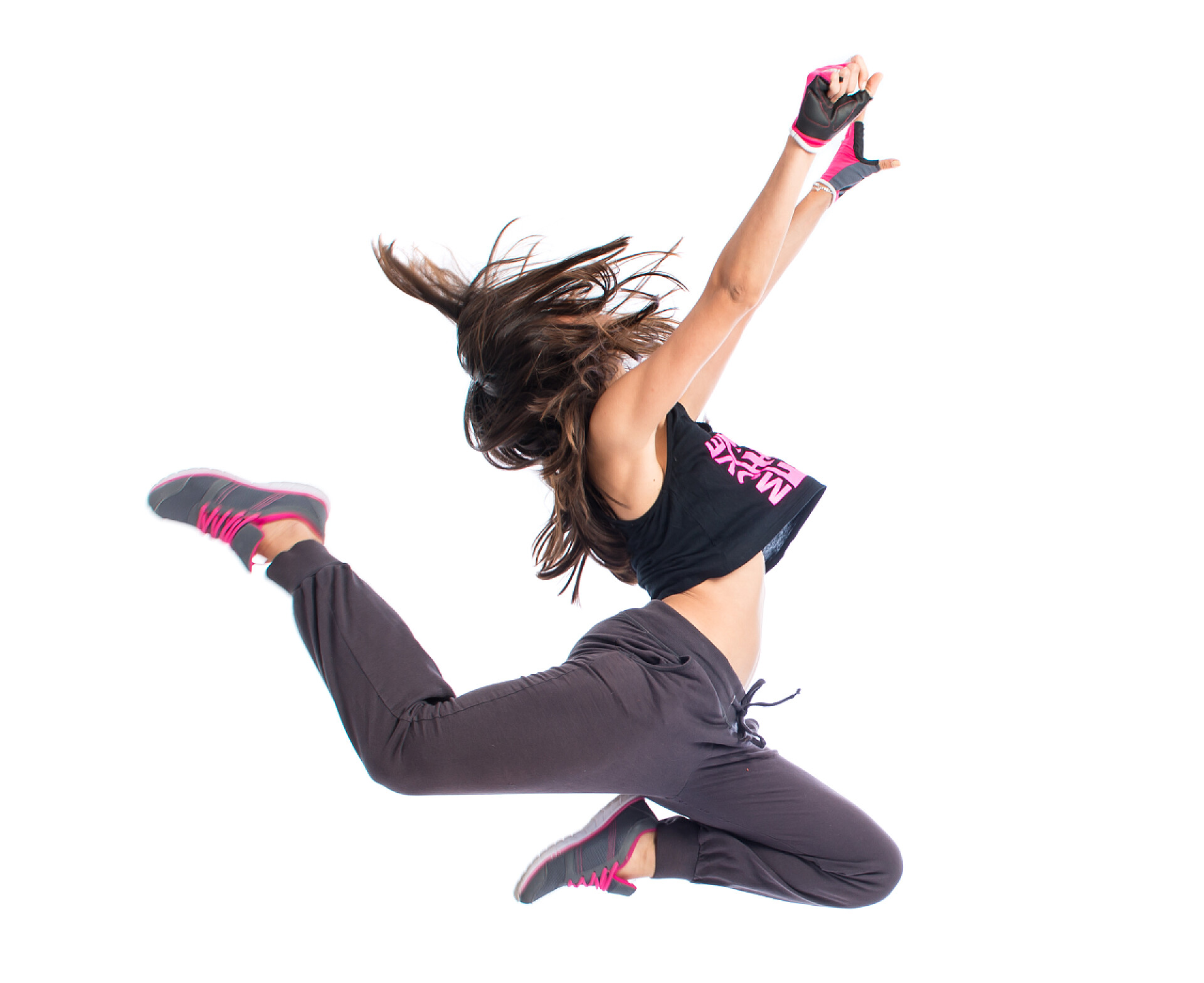 白色背景上一个女孩跳舞十几岁的女孩跳舞嘻哈