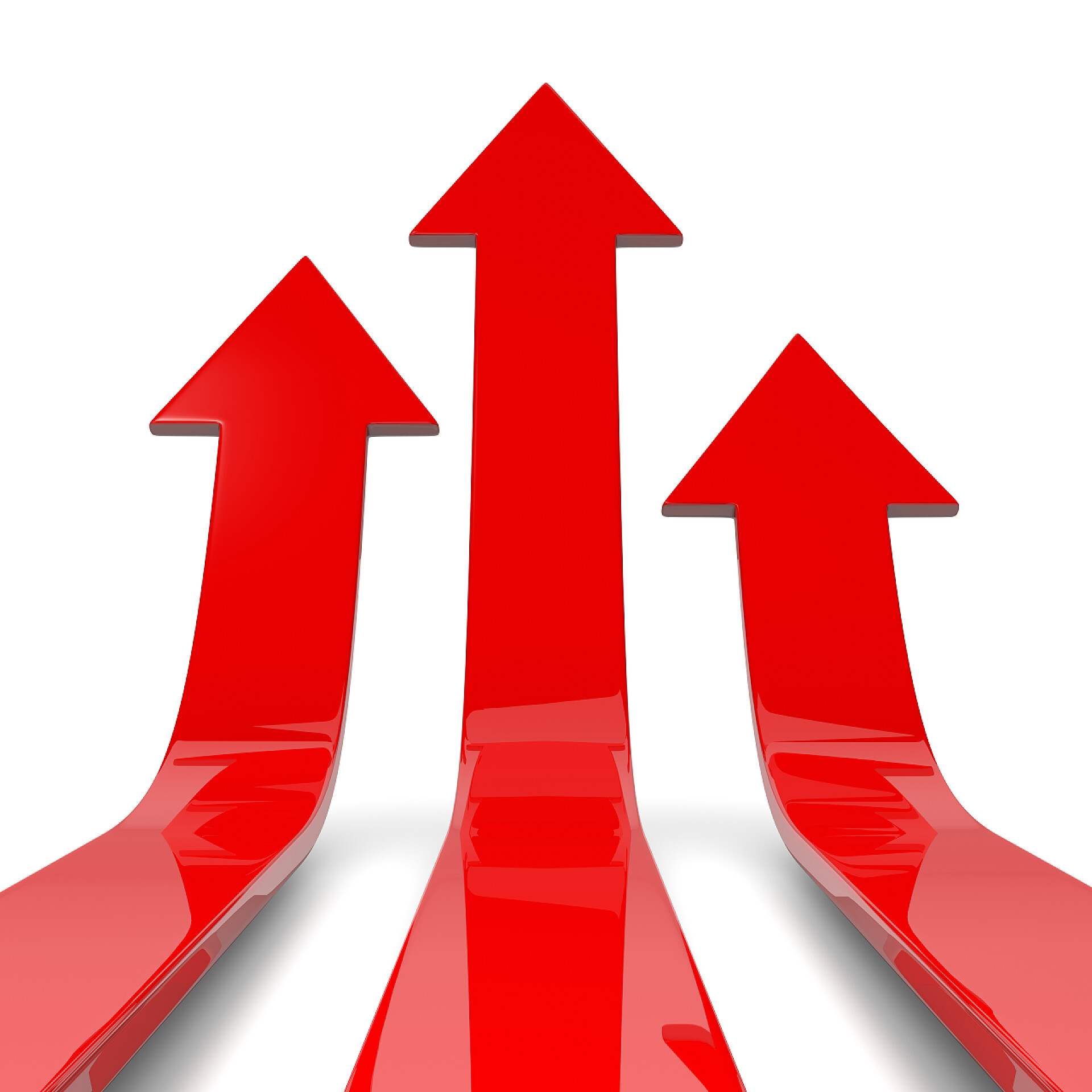 白色背景上的三个红色箭头电梯