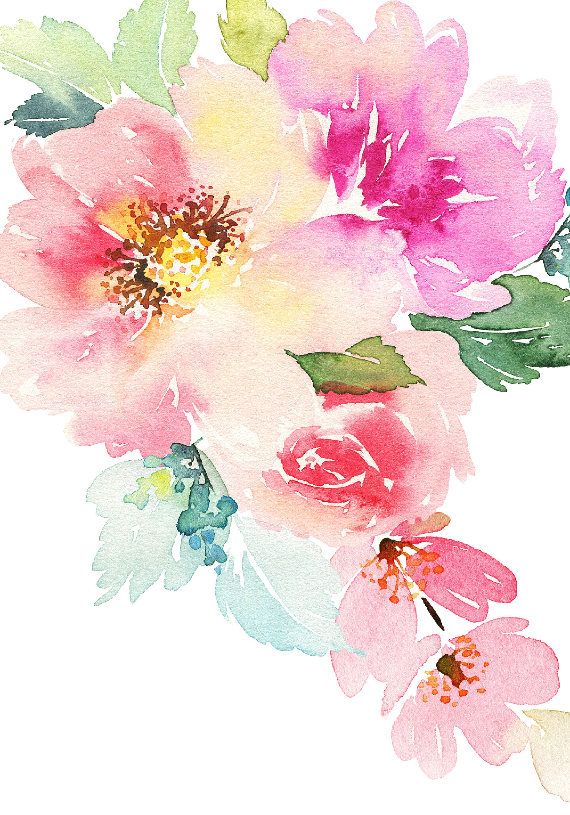 手绘鲜花水彩卡片用鲜花的水彩卡。手工制作.