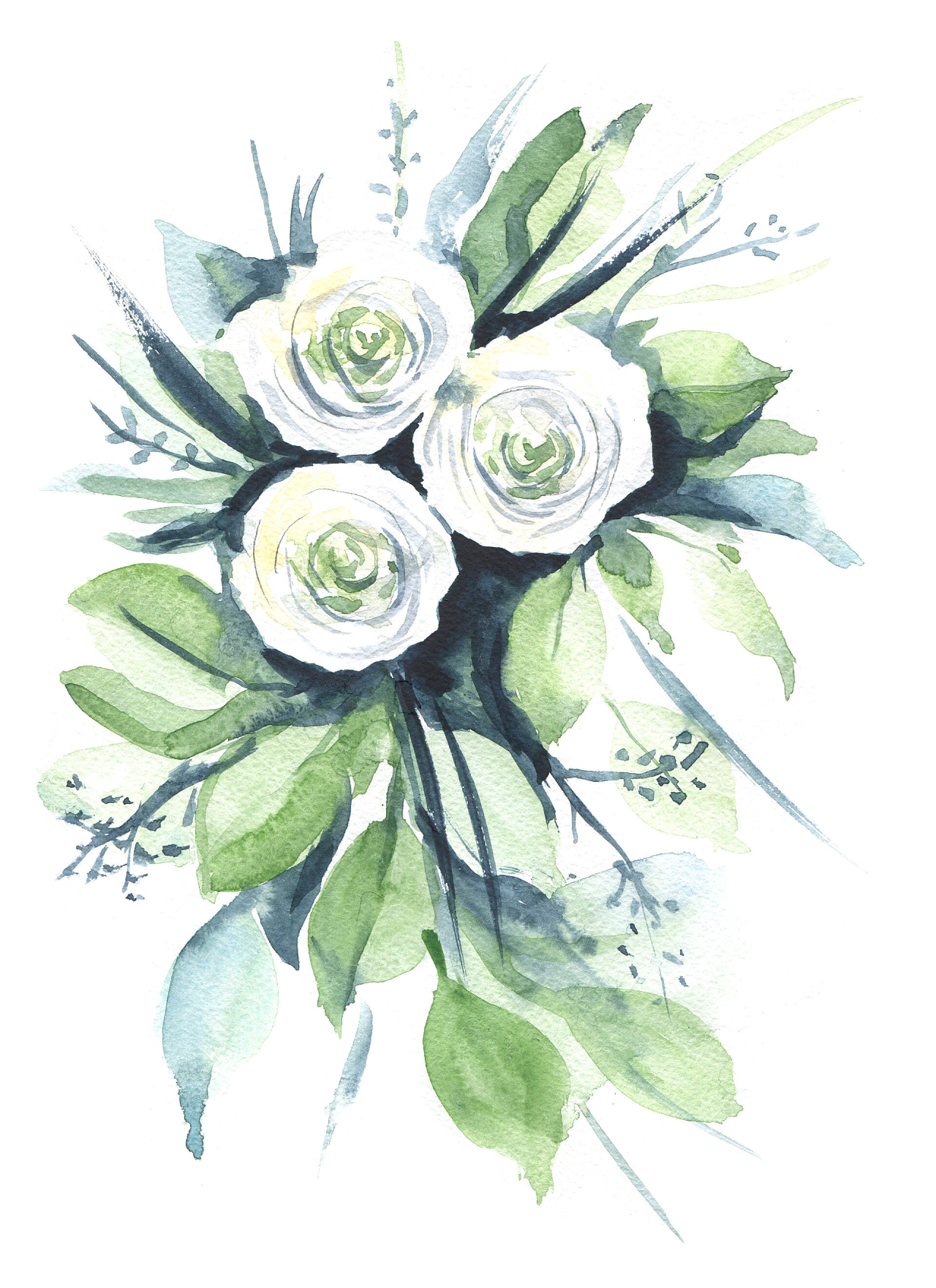 手绘水彩鲜花叶子Watercolor flower illustration: pink flower, red berries and green leaves. Bright bouquet composition. Colorful picture for greeting, birthday, mother's, woman's day card, wedding invitation etc.