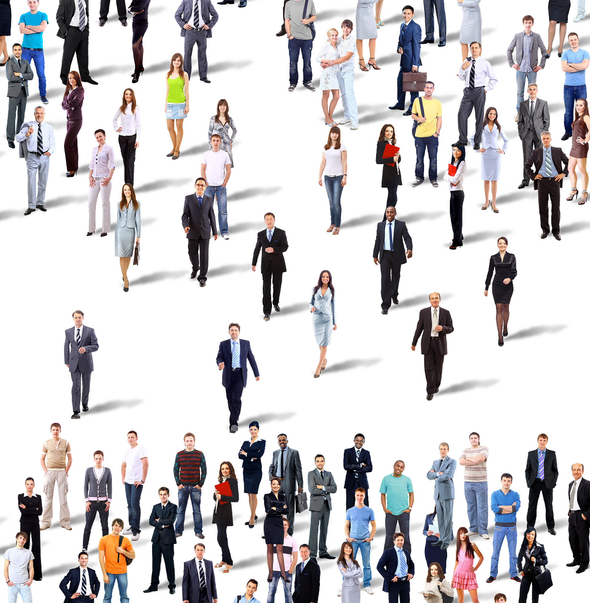 白色背景上熙熙攘攘的人群集团的业务的人。孤立在白色的背景