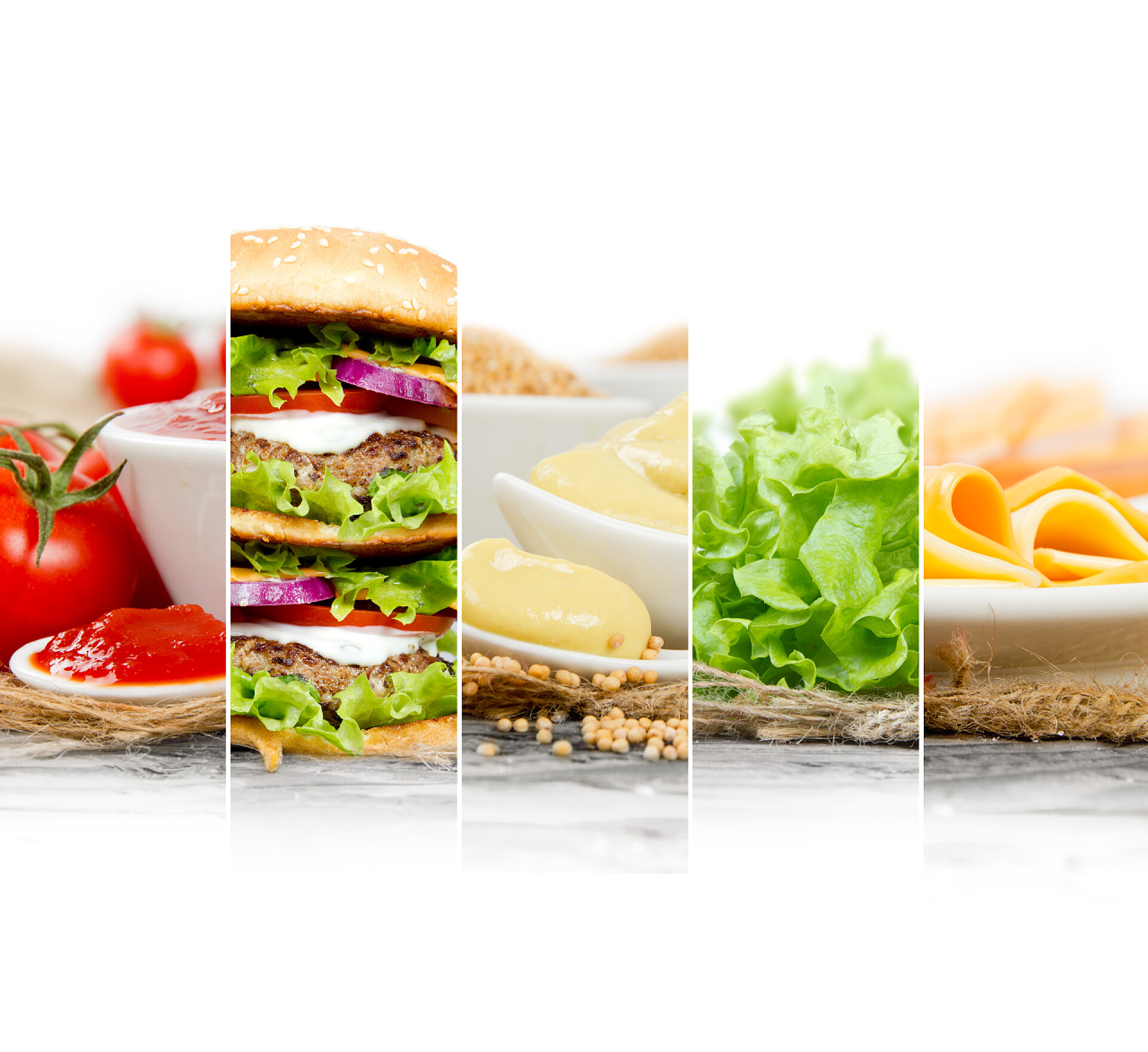 美食拼接展示图汉堡包组合切片