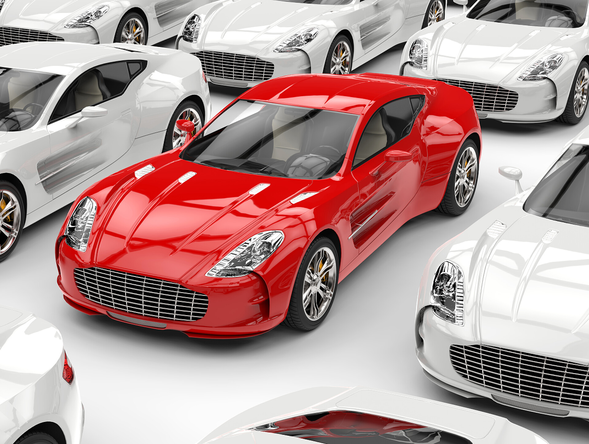 白色背景上展示的漂亮的红色跑车漂亮的红色跑车在焦点