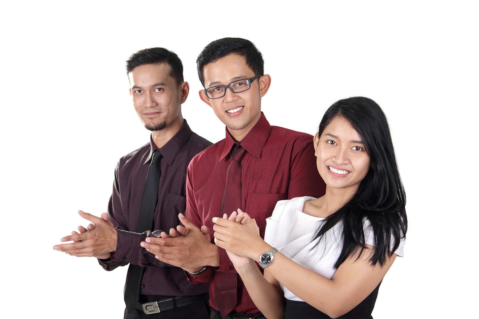 一群亚洲业务人一起拍手商界人士组给予掌声