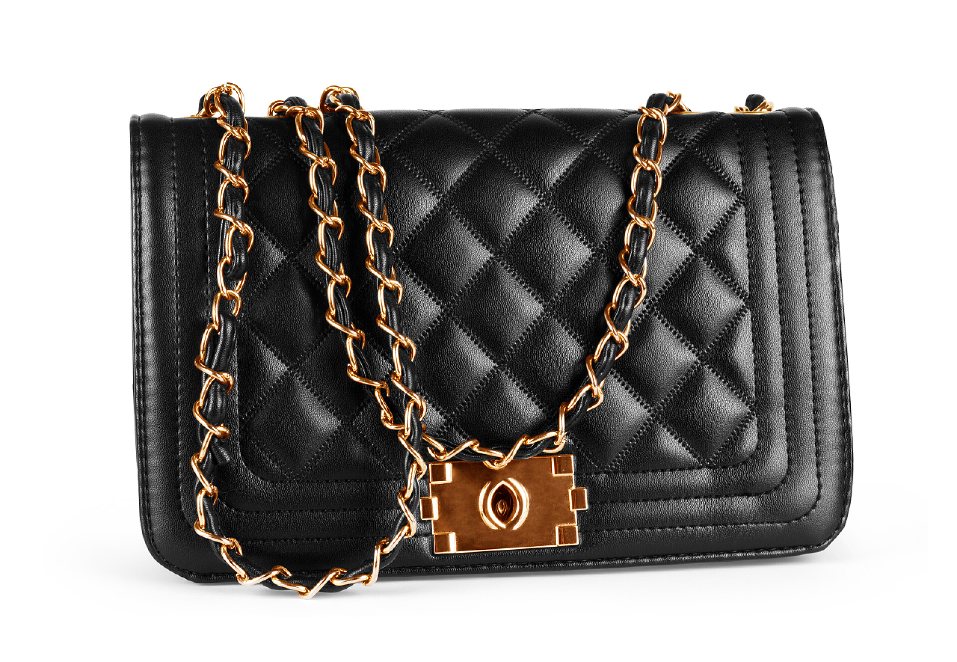 白色背景上的黑色女士皮包特写优雅黑色女袋套在白色背景