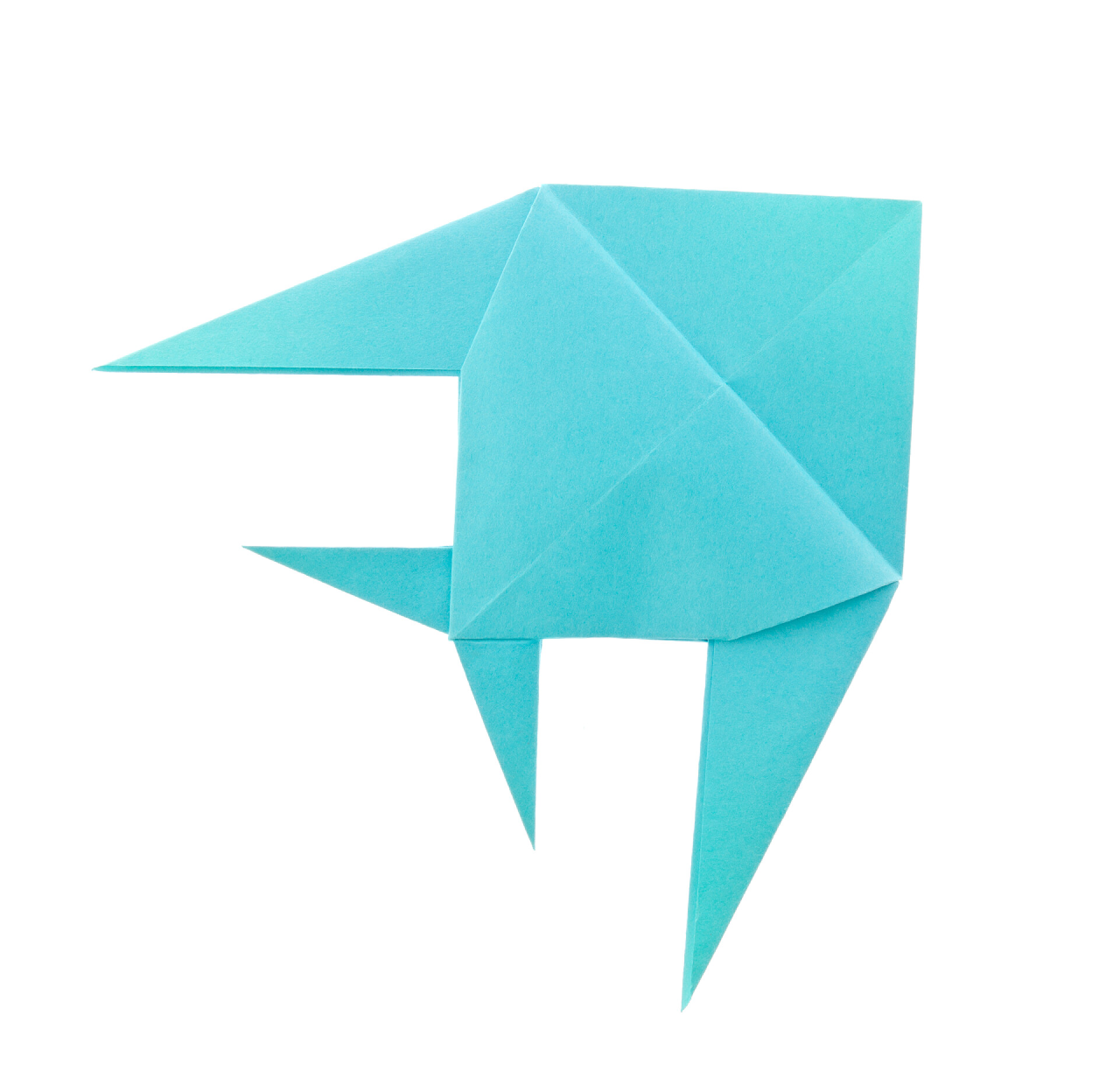 白色背景上的热带鱼折纸折纸的蓝色热带鱼