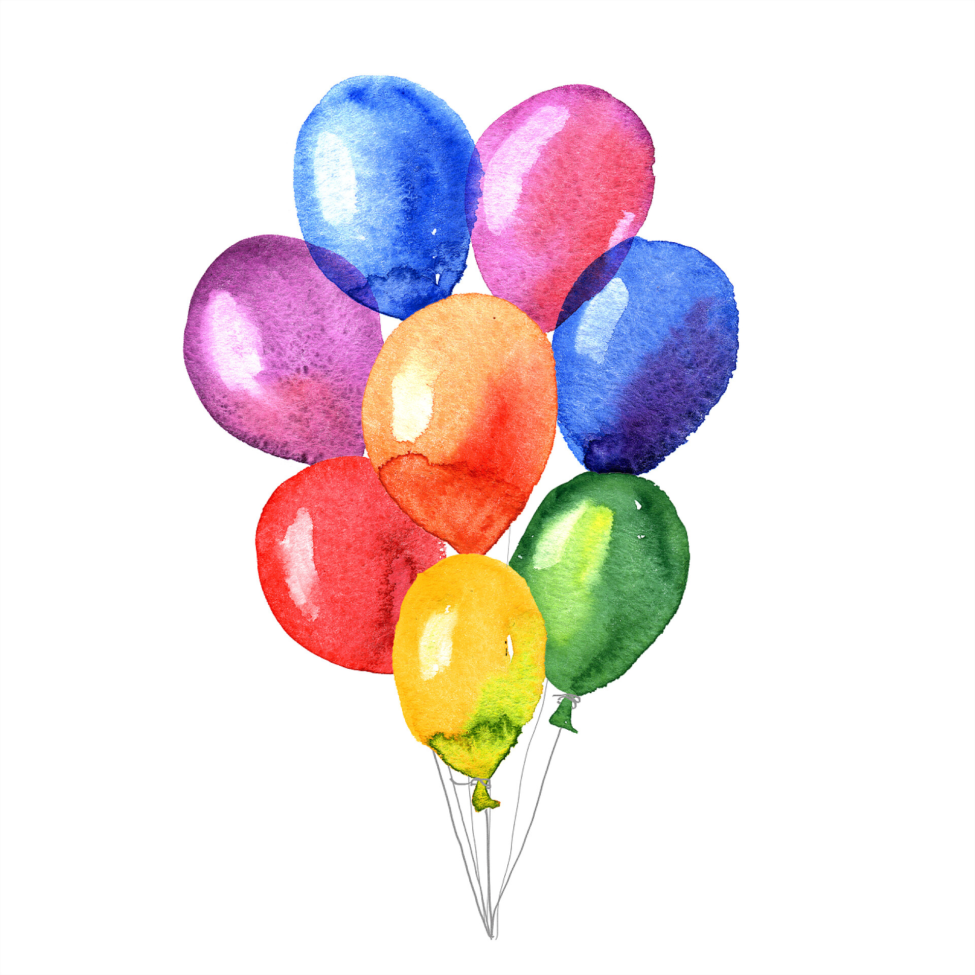 白色背景上的彩绘热气球水彩手绘的一套