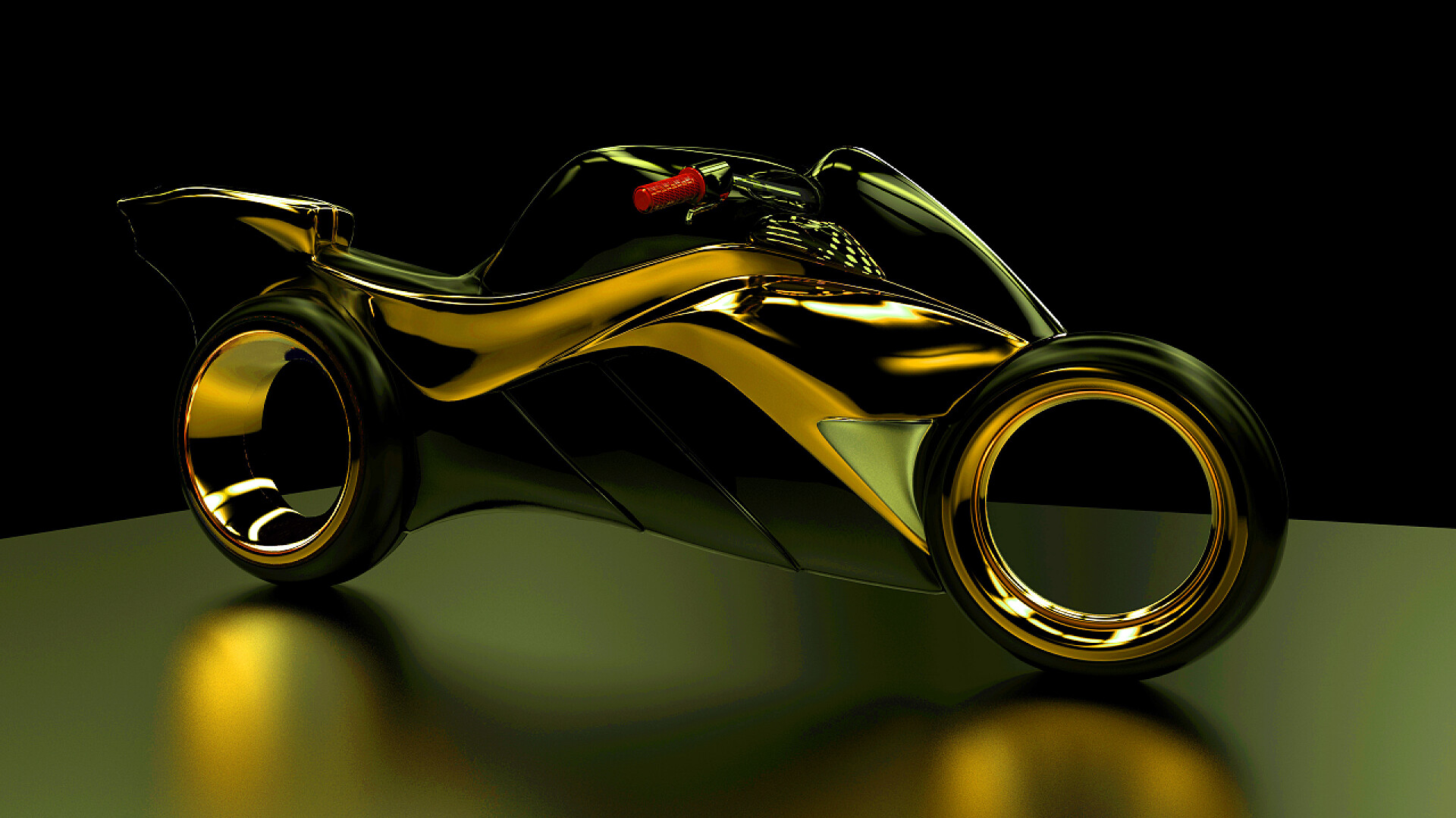 3D金色摩托车特写摩托车的概念 