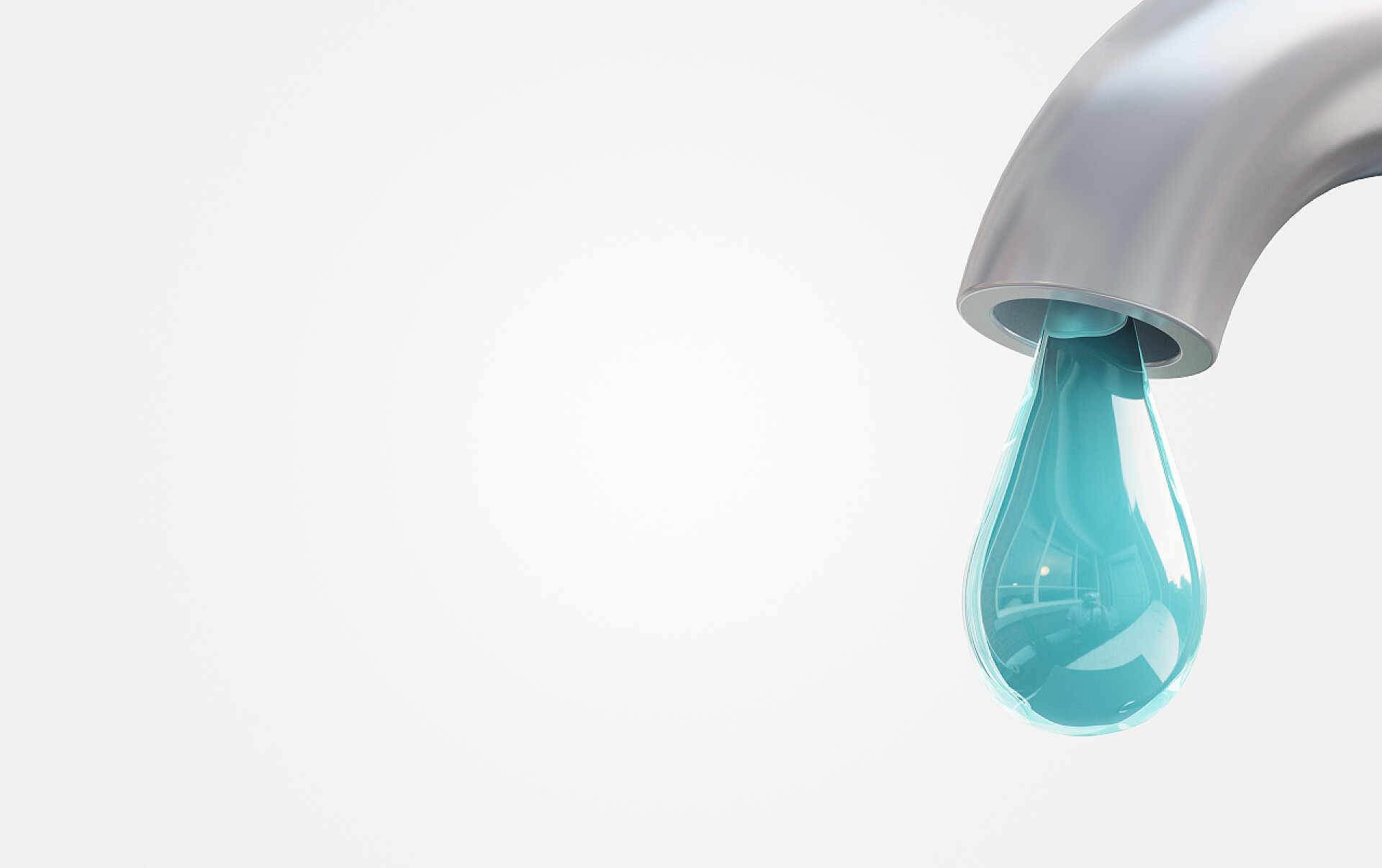 白色背景上滴水的水龙头水龙头滴水，3d 渲染图