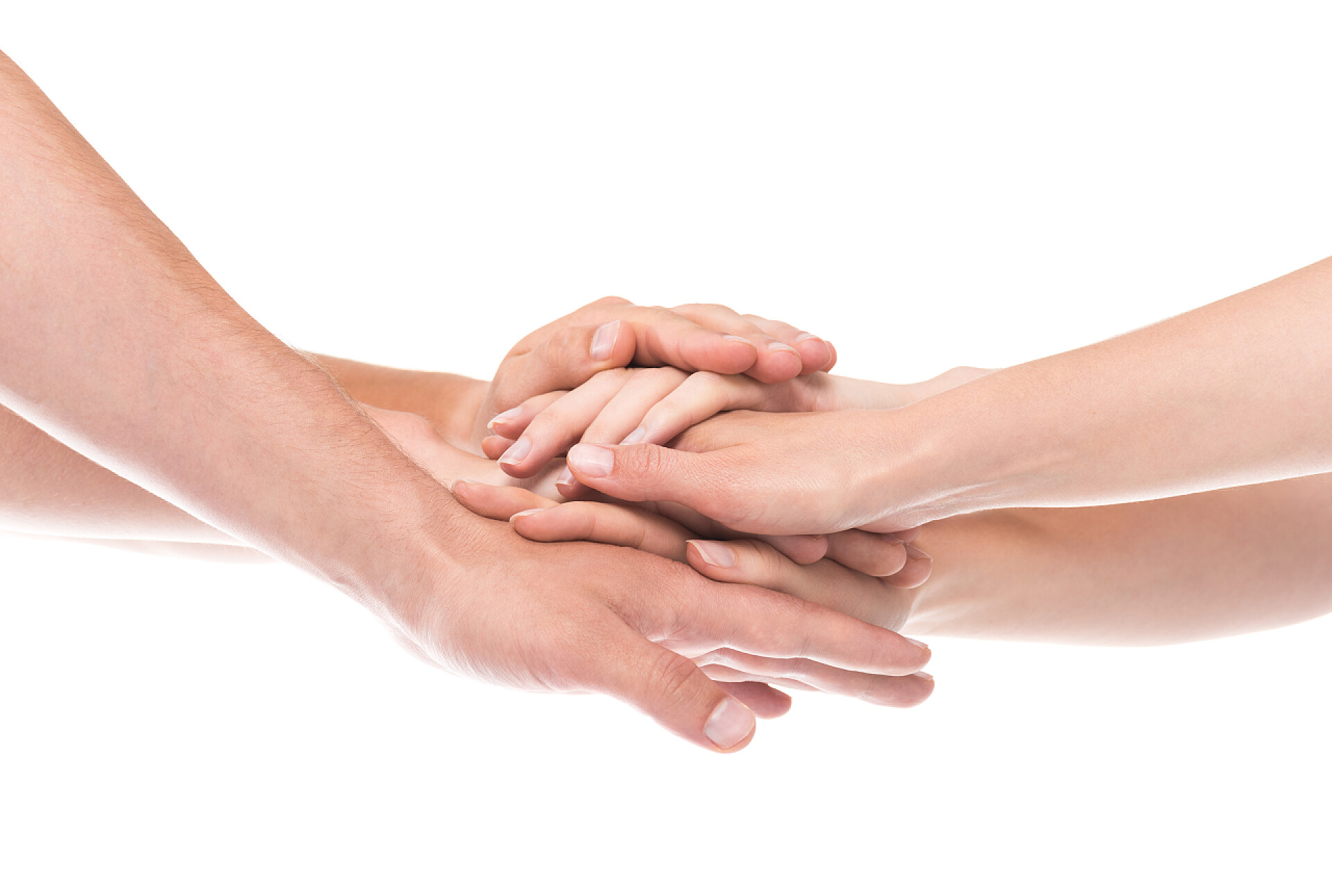 白色背景上多人叠手加油特写Handstack