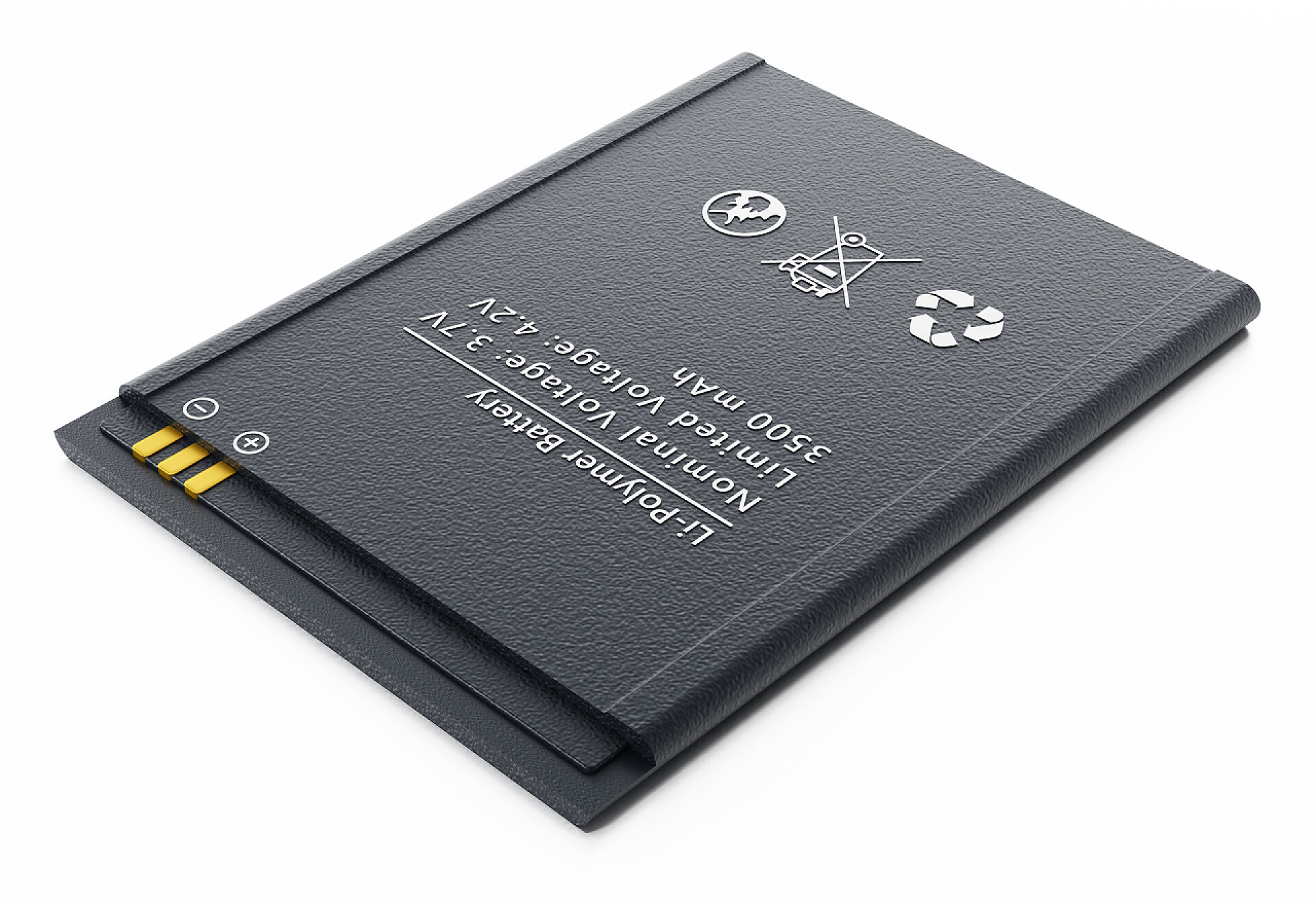 白色背景上的手机锂离子电池特写镜头备用智能手机锂离子电池。3d 图