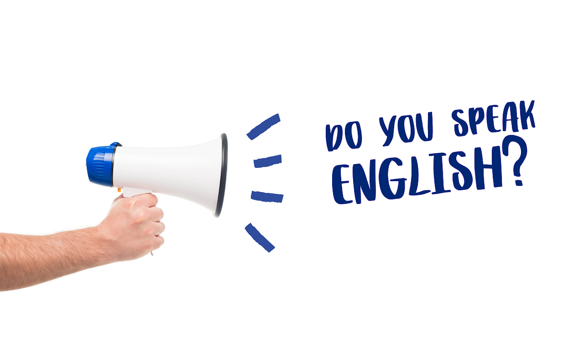 一只手拿着喇叭喊出英文人控股扩音器