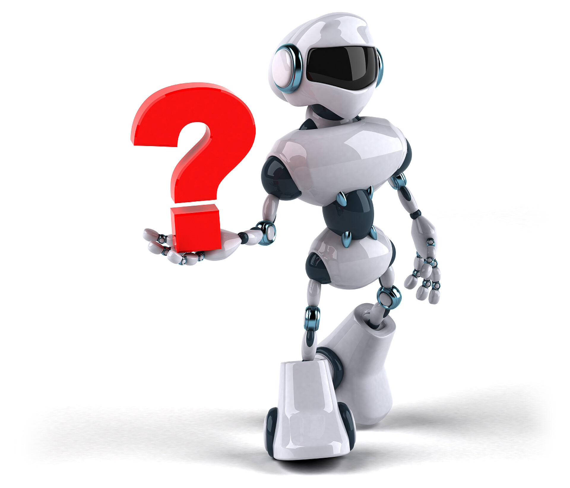 白色背景墙一个拿着问号的机器人