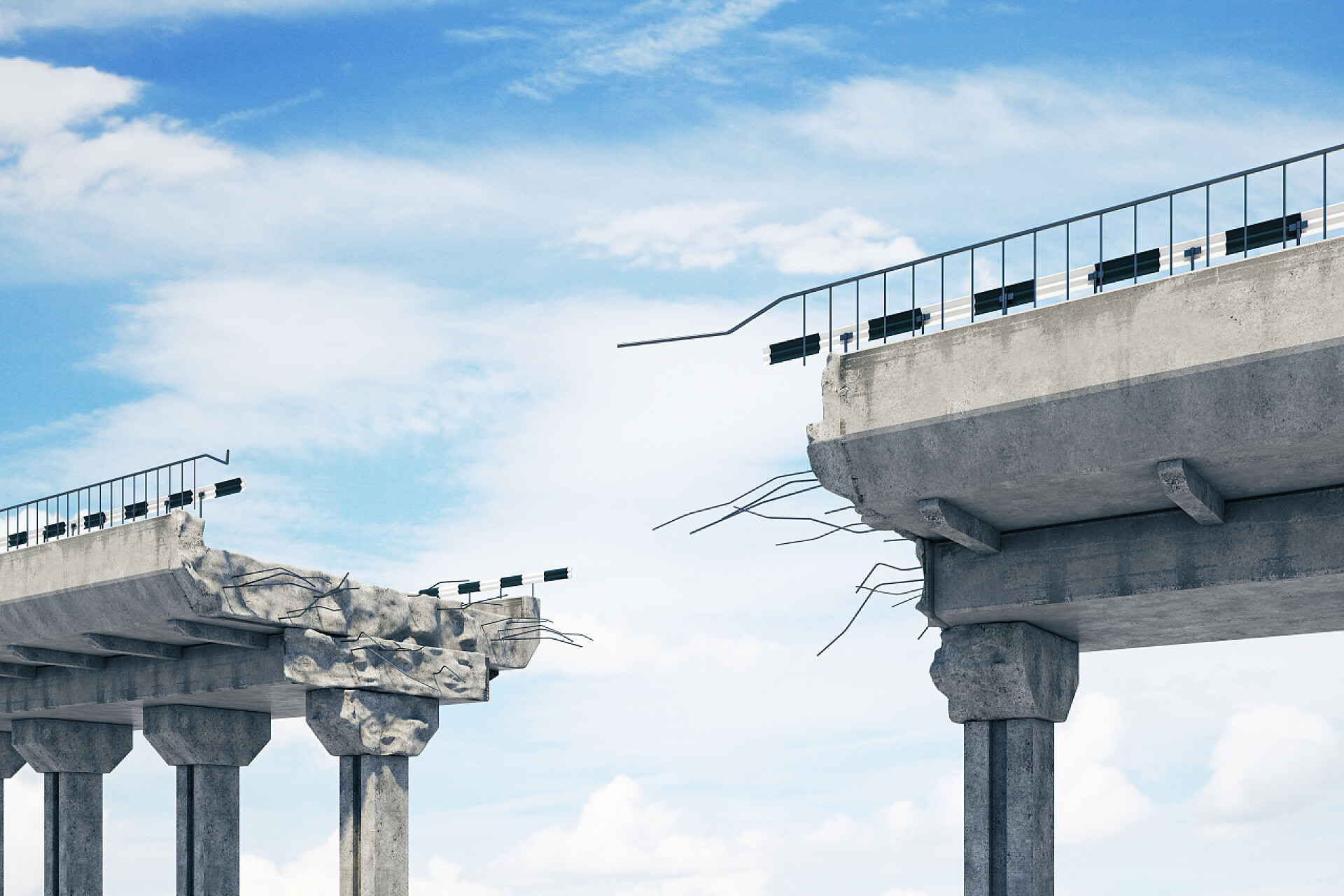 蓝天白云下的一座断桥天空背景下的断桥 