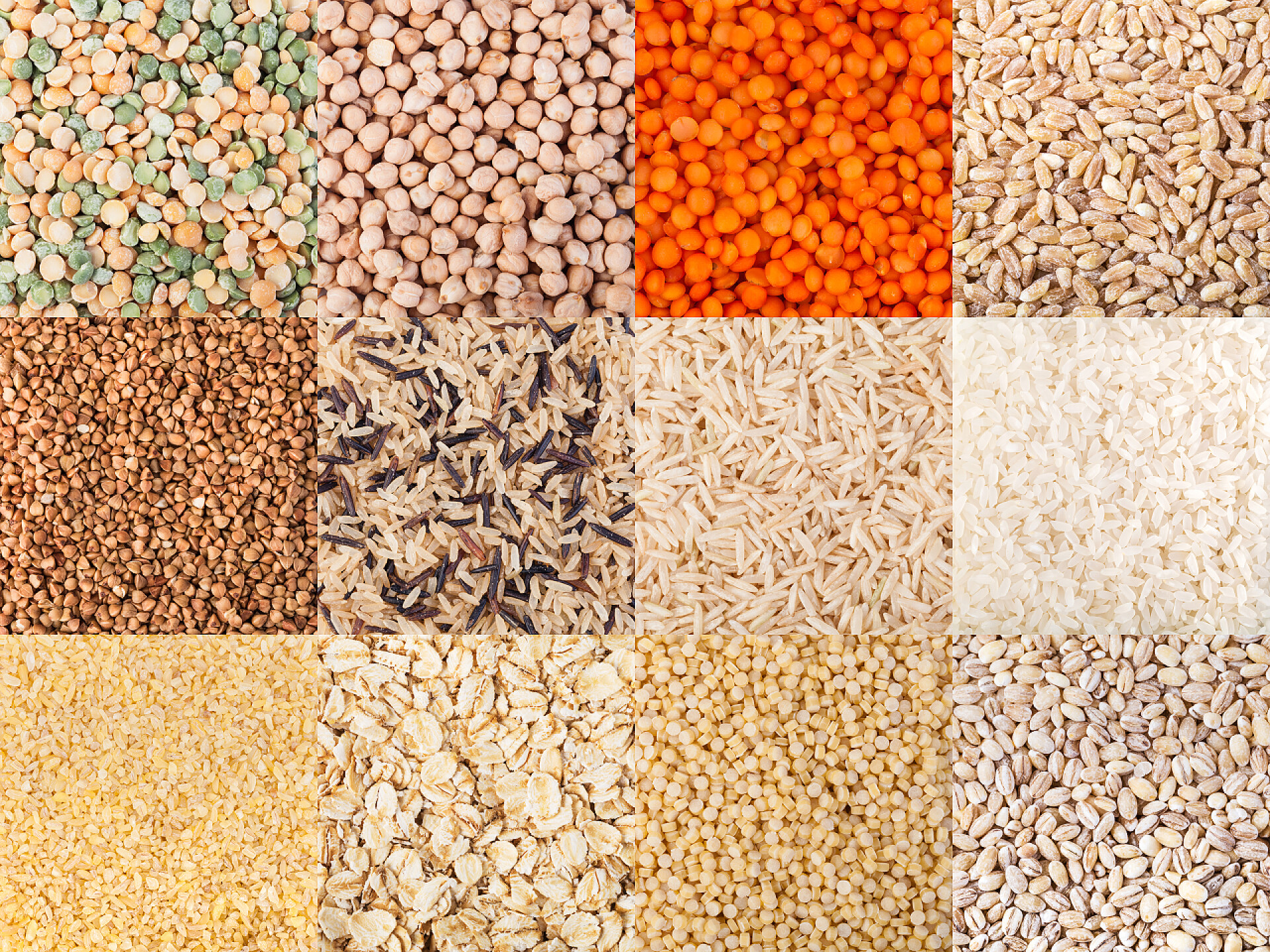 十二种不同的五谷杂粮谷物套装背景