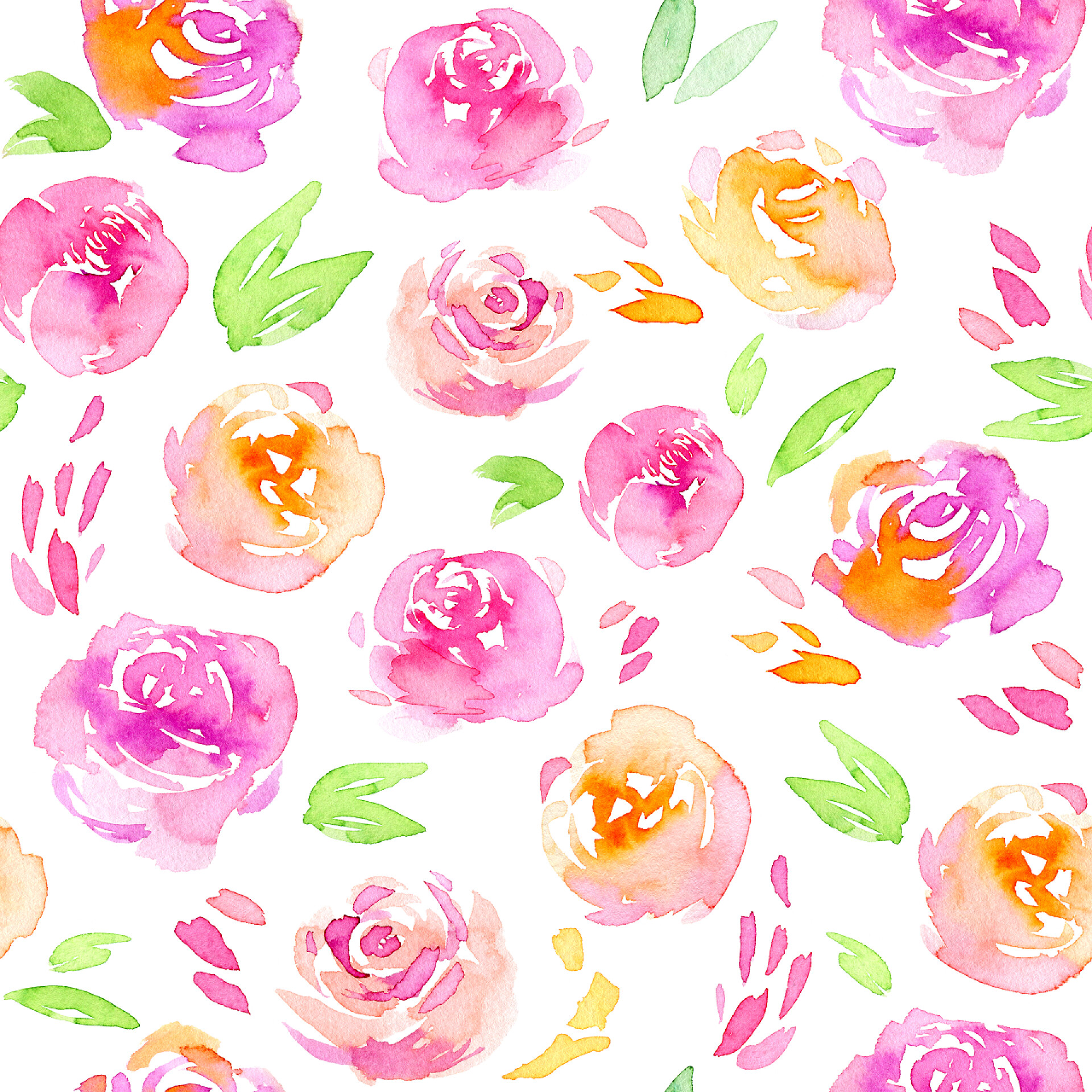 蓝色背景前的花朵和树叶水彩花。无缝模式.