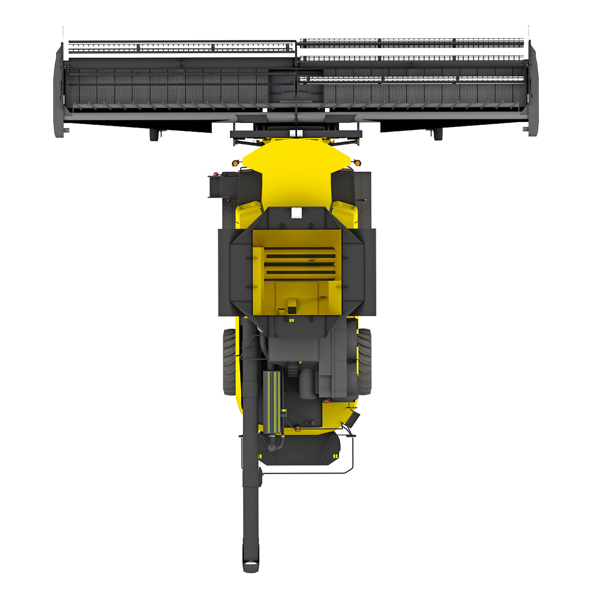 白色背景下的一台清洁机联合收割机顶部视图