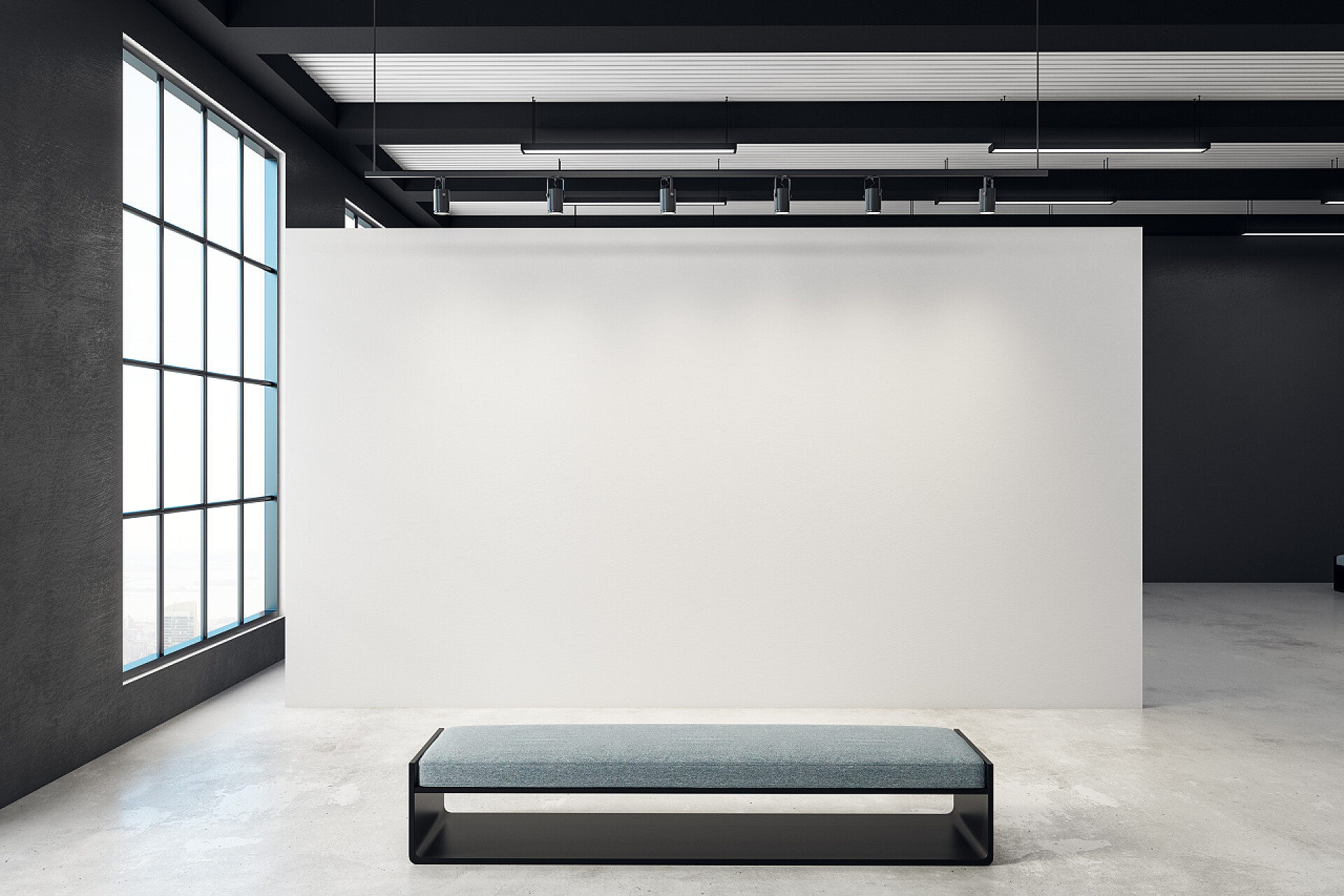 现代风格的装修带空白海报的展厅