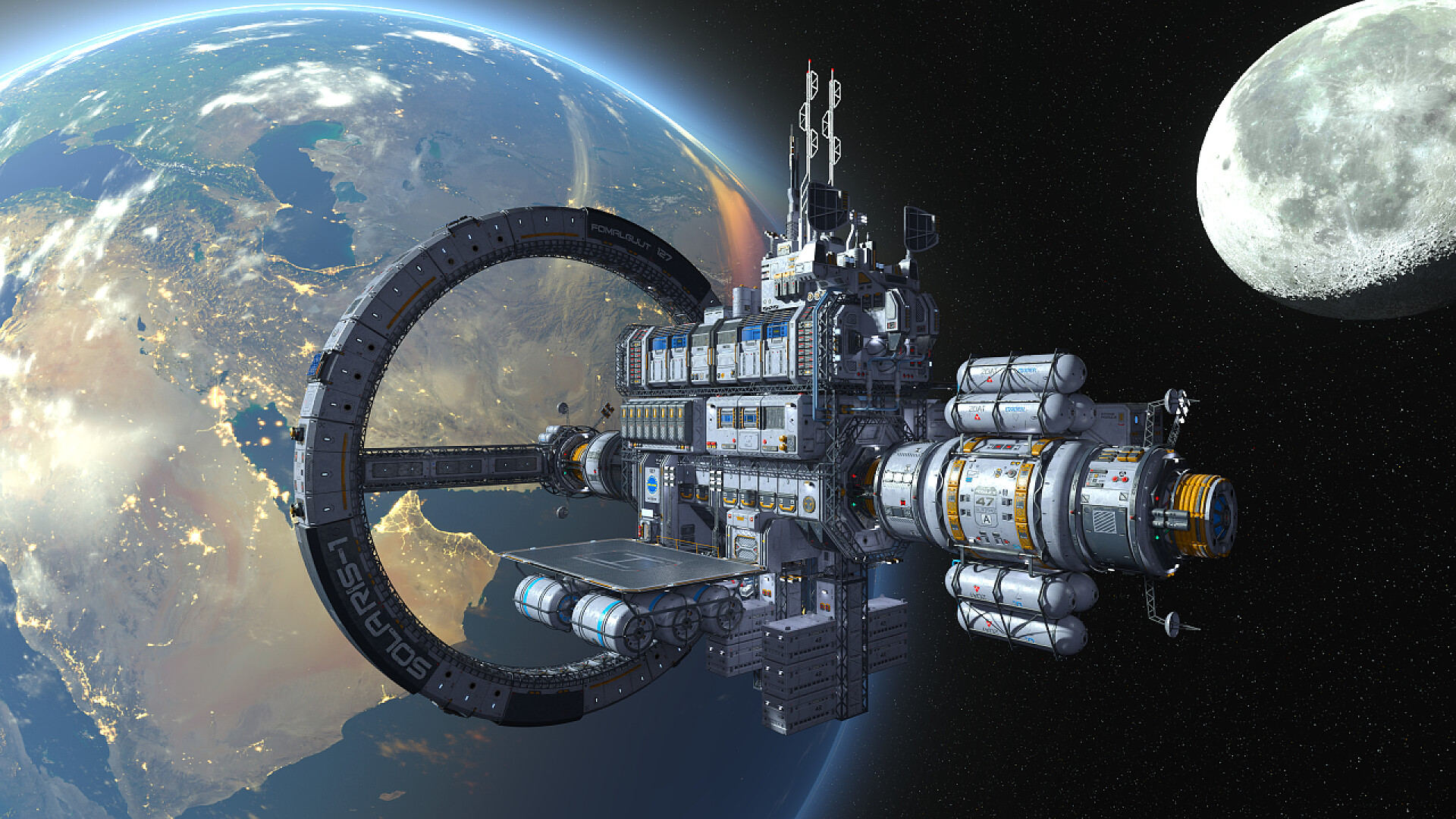 在太空中的卫星定位器太空飞船 3d cg 渲染