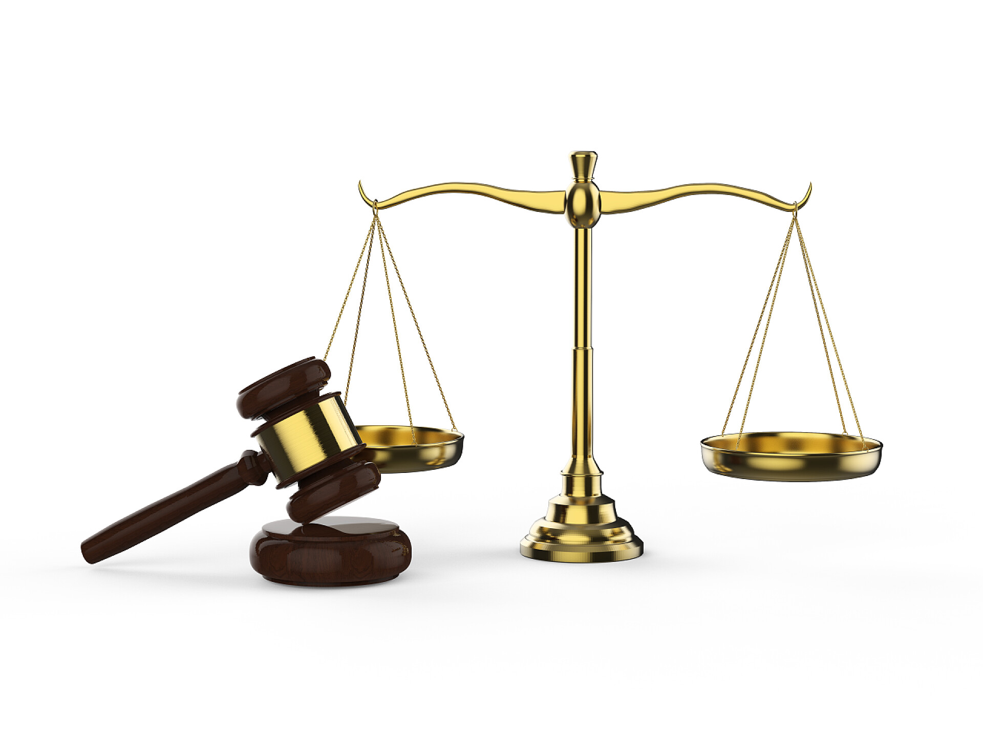 白色背景下的一个金色的天平秤和红色的锤子基于白色背景的3d 渲染法律量表的法律概念