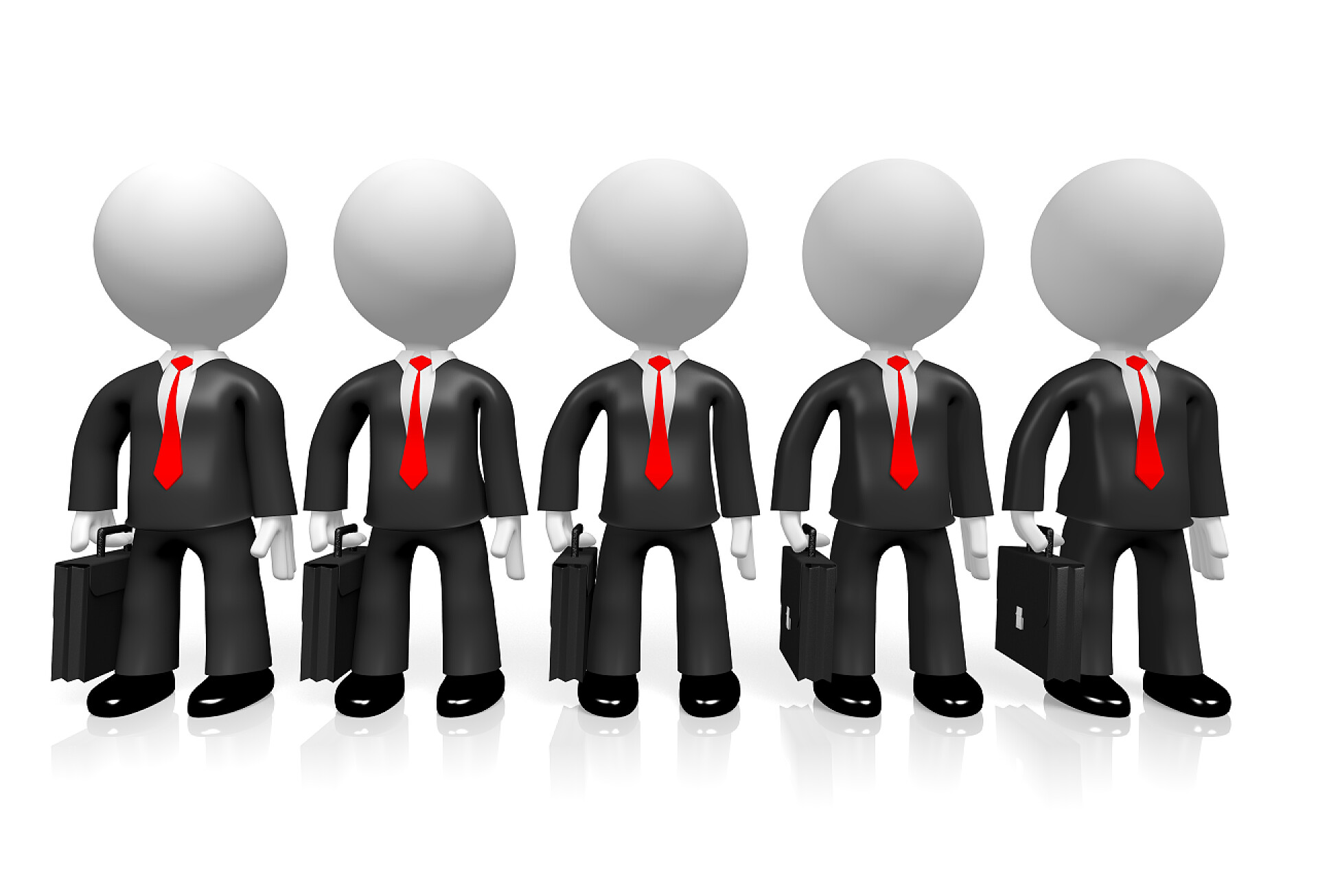 白色背景前的五个3d卡通人物