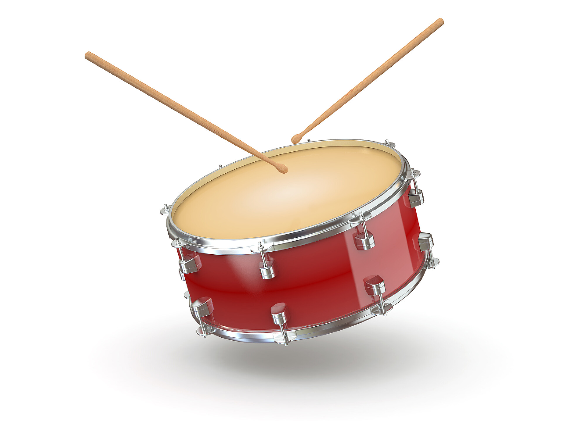 白色背景上的红色鼓鼓和鼓槌