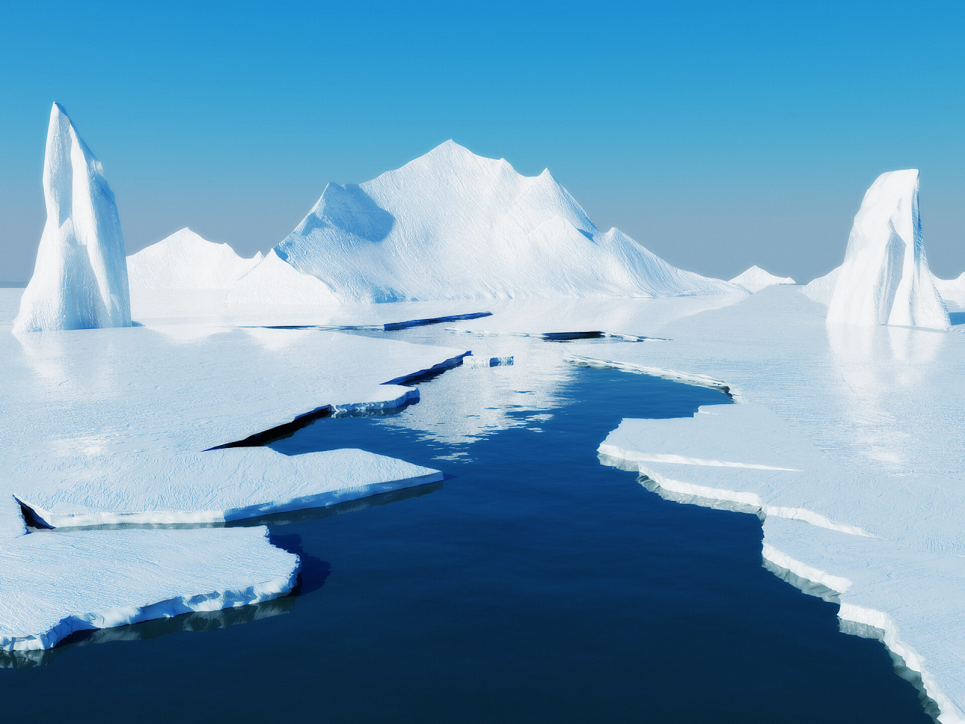 蓝天背景下漂浮在水面上的冰山全球变暖概念