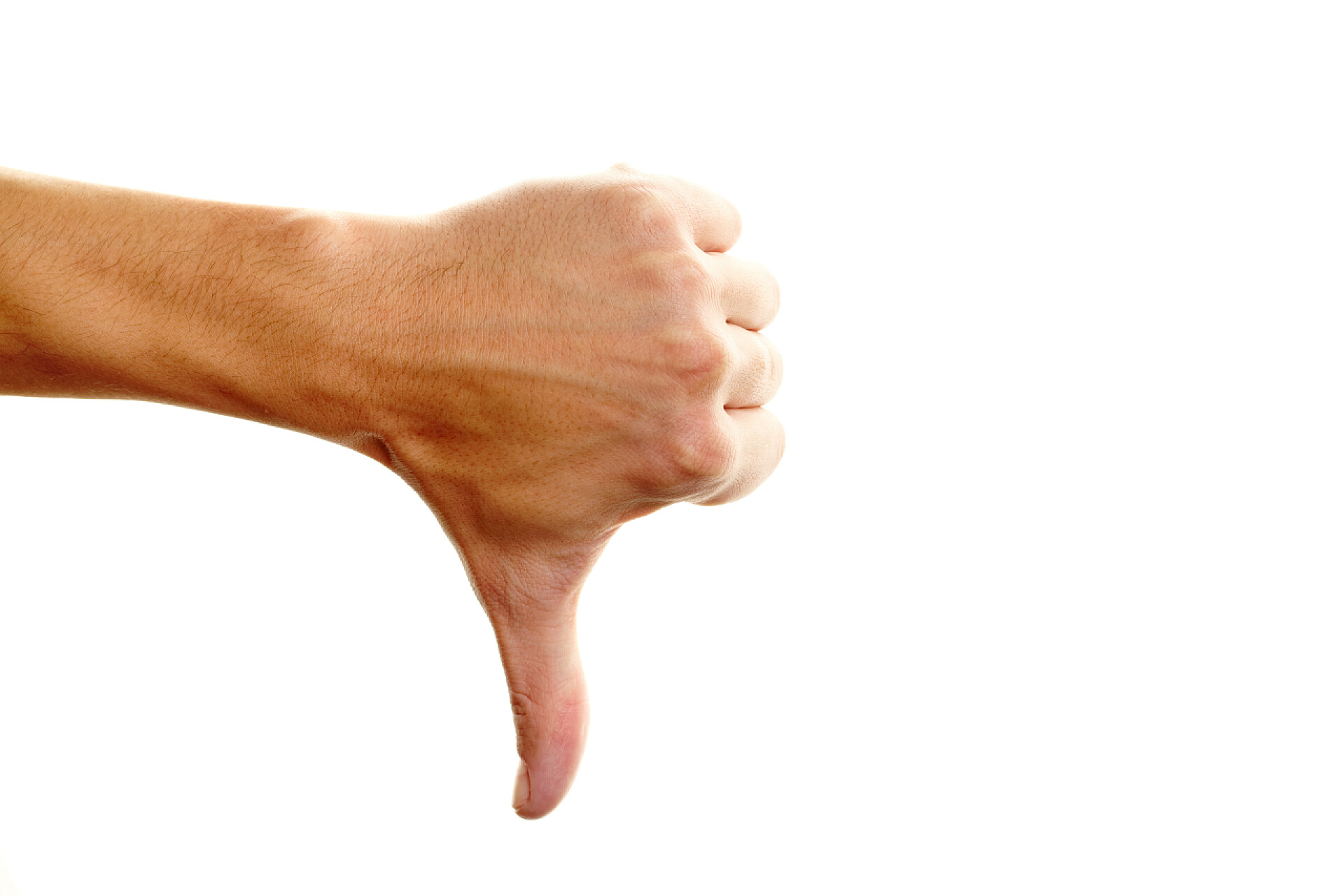 白色背景上失败的手势动作拇指向下