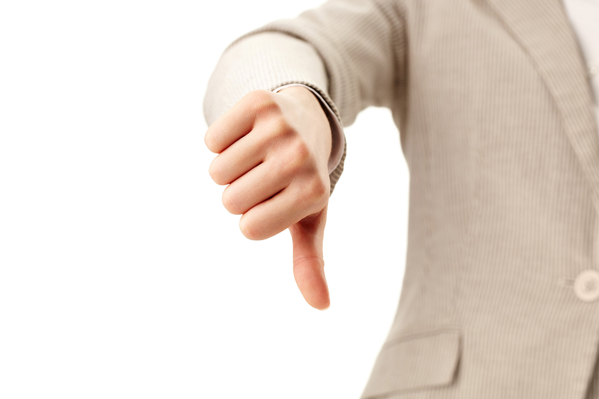 白色背景上一个人拇指向下做出失败动作拇指向下