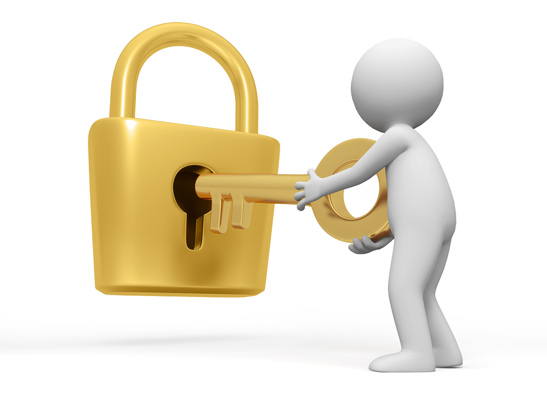 一个3D小人儿将钥匙插进锁孔锁匙