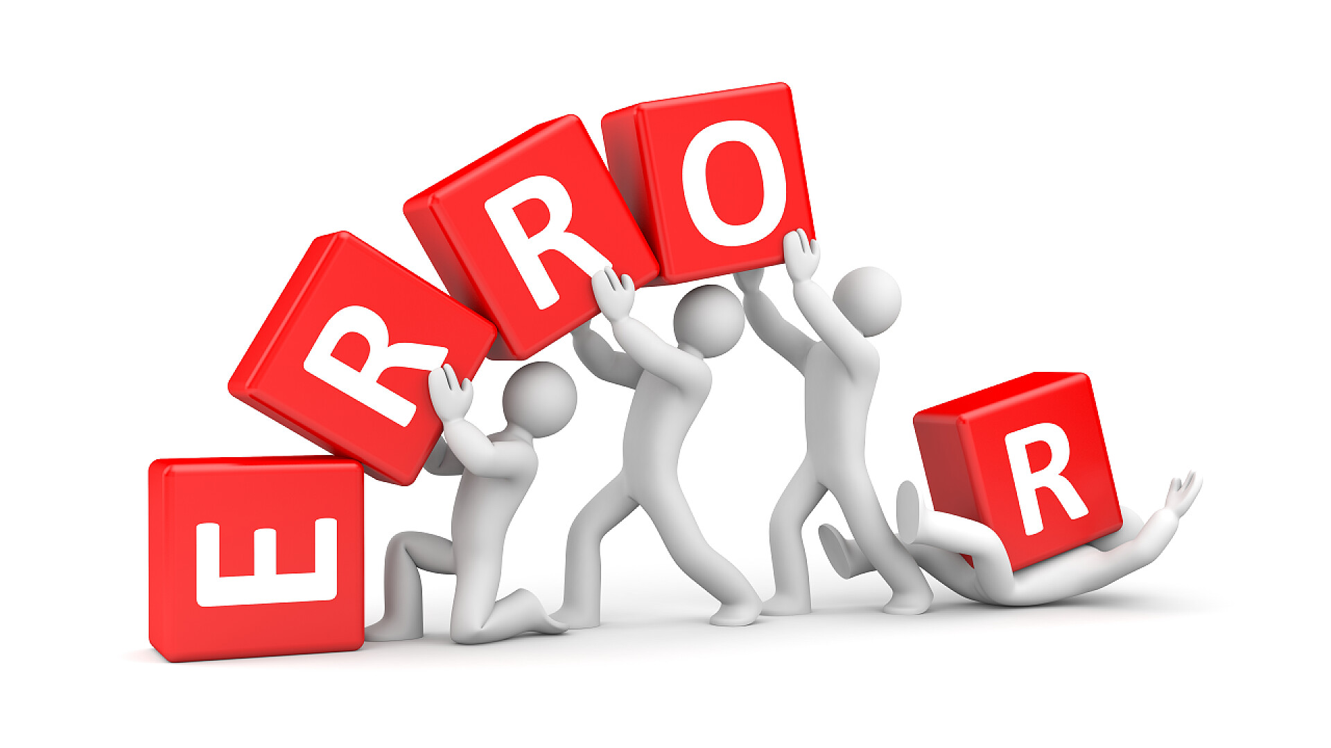 一堆3D小人儿举着红色的方块错误的比喻