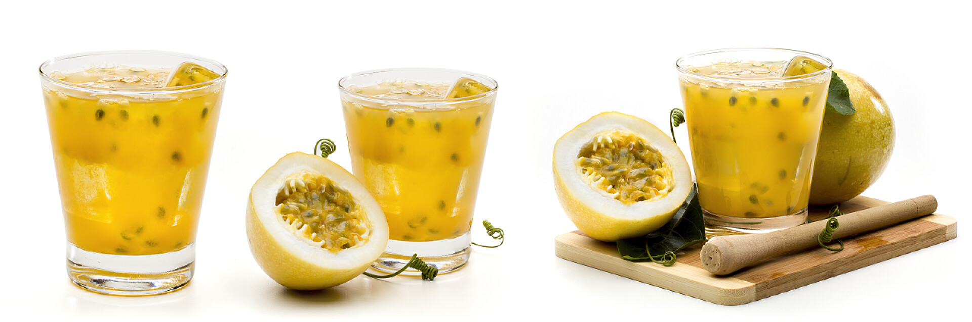 玻璃杯中的百香果茶新鲜的 mojitos 制成的 maracuya