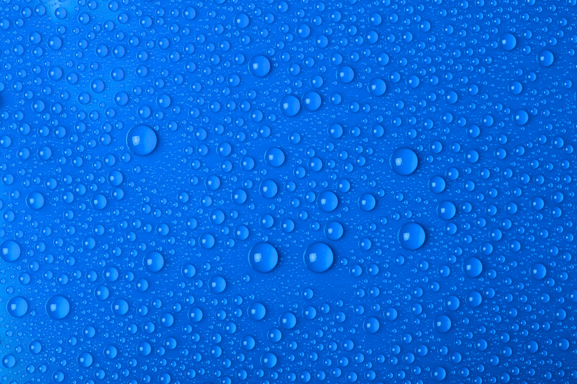 蓝色背景下的水滴特写蓝色背景上滴