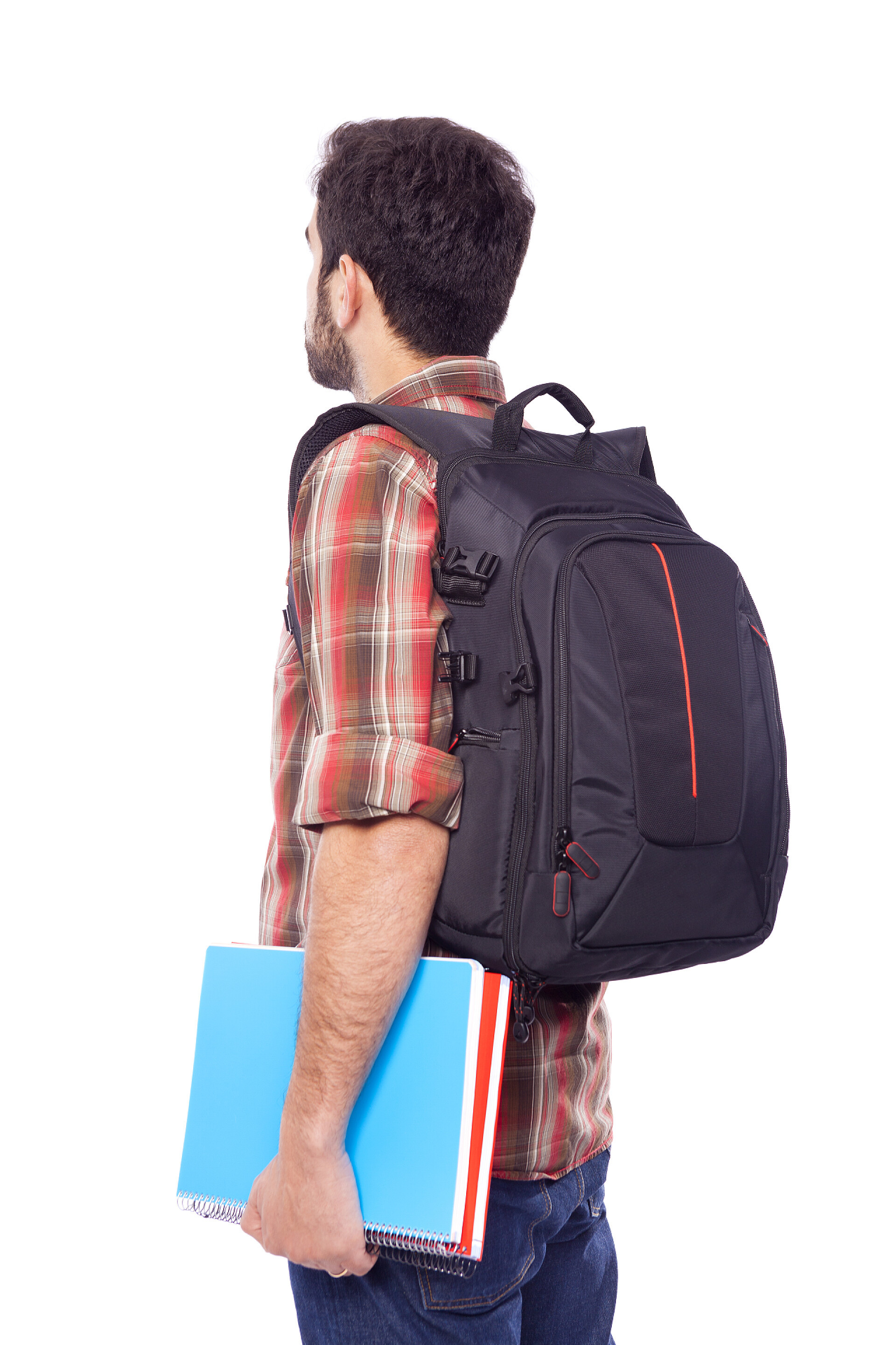 在白色背景下男人的背影一位男同学的后面观