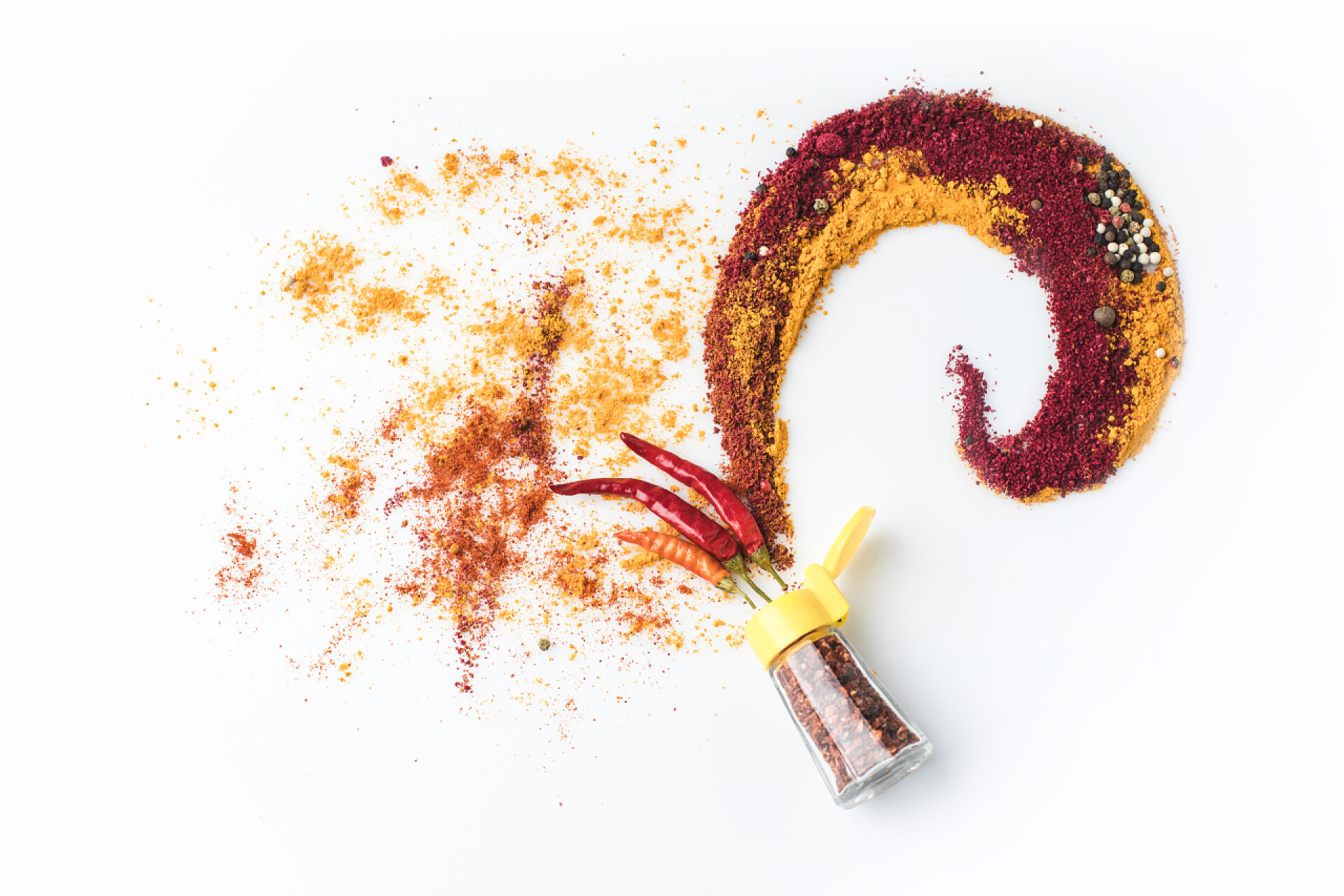 白色背景上各种各样的香料各种香料成分