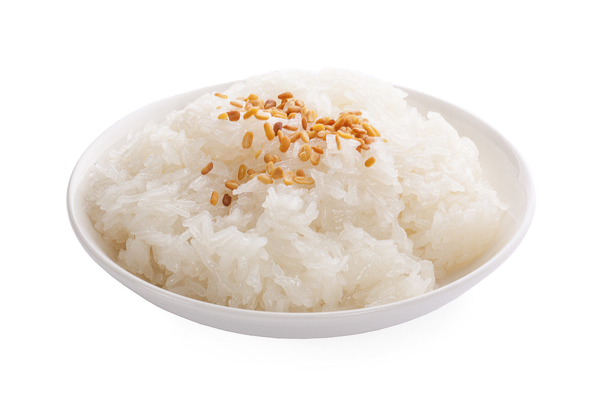 白色背景泰式热米饭泰式热带甜点, 甜糯米吃芒果 