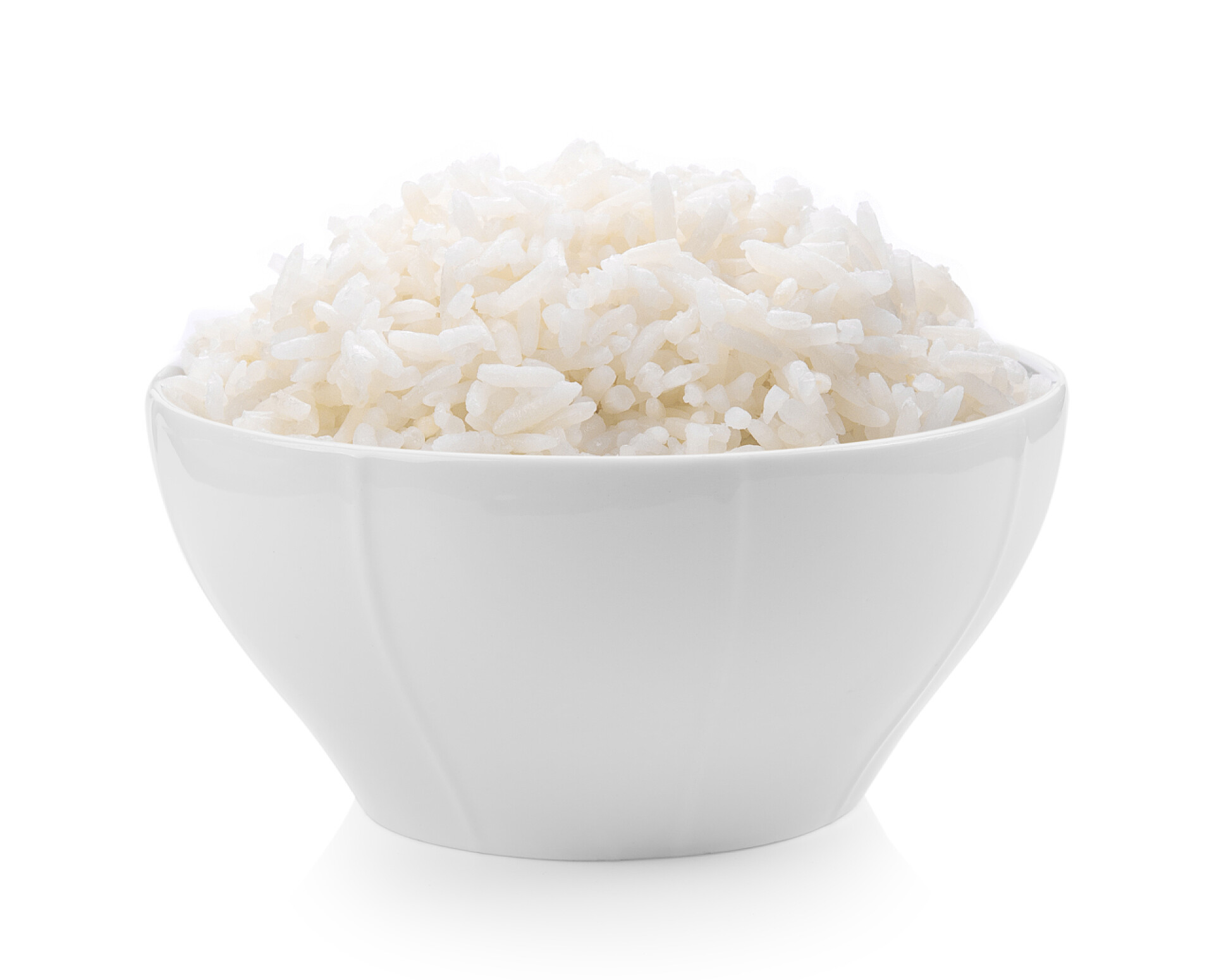 白色背景上一碗白米饭白碗大米白色背景