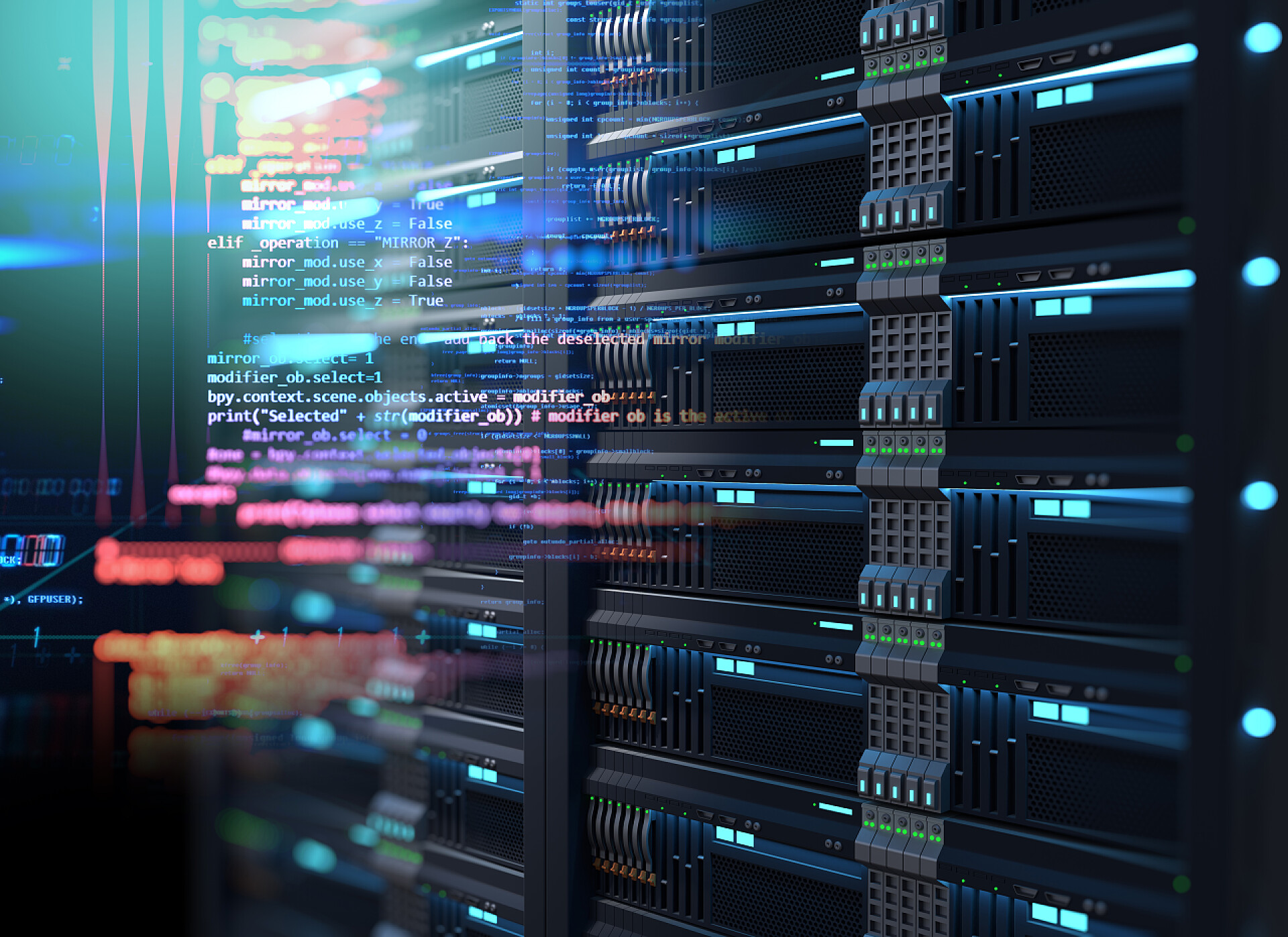 数据中心的超级计算机服务器数据中心中的超级计算机服务器机架。3d 插图