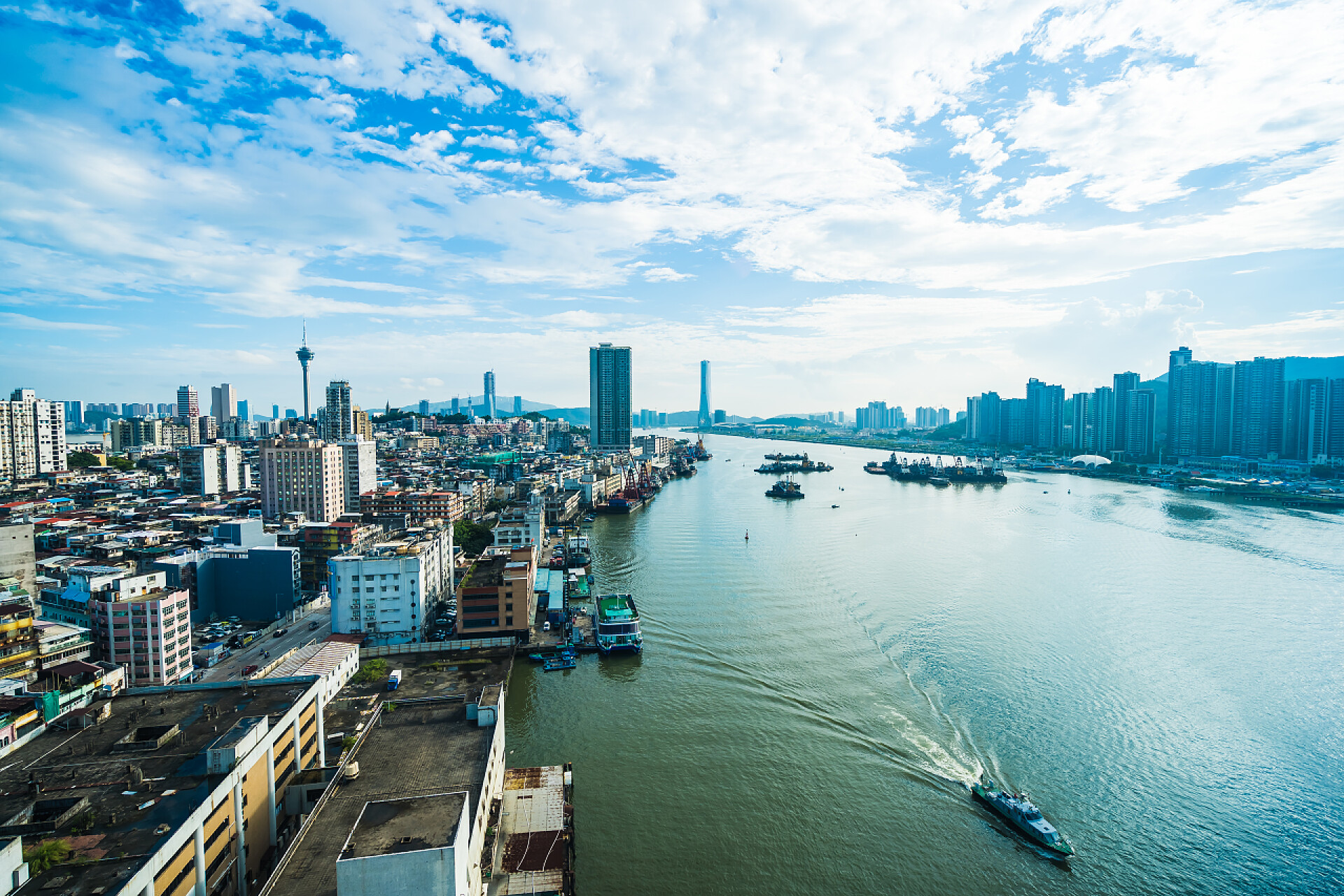 航拍澳门城市美景澳门城市天际线美丽建筑景观