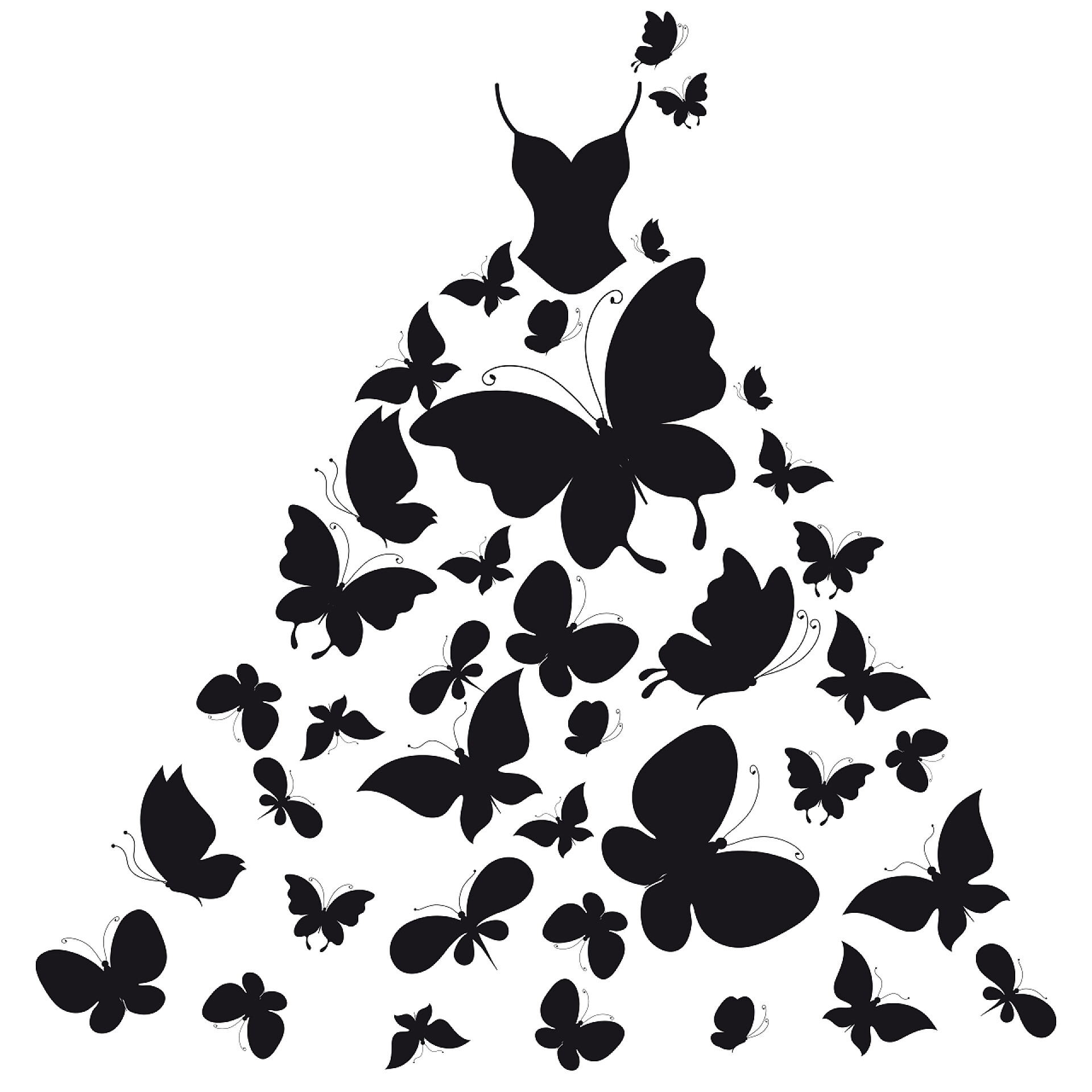 白色背景下的蝴蝶黑色剪影白色背景下的蝴蝶黑色剪影