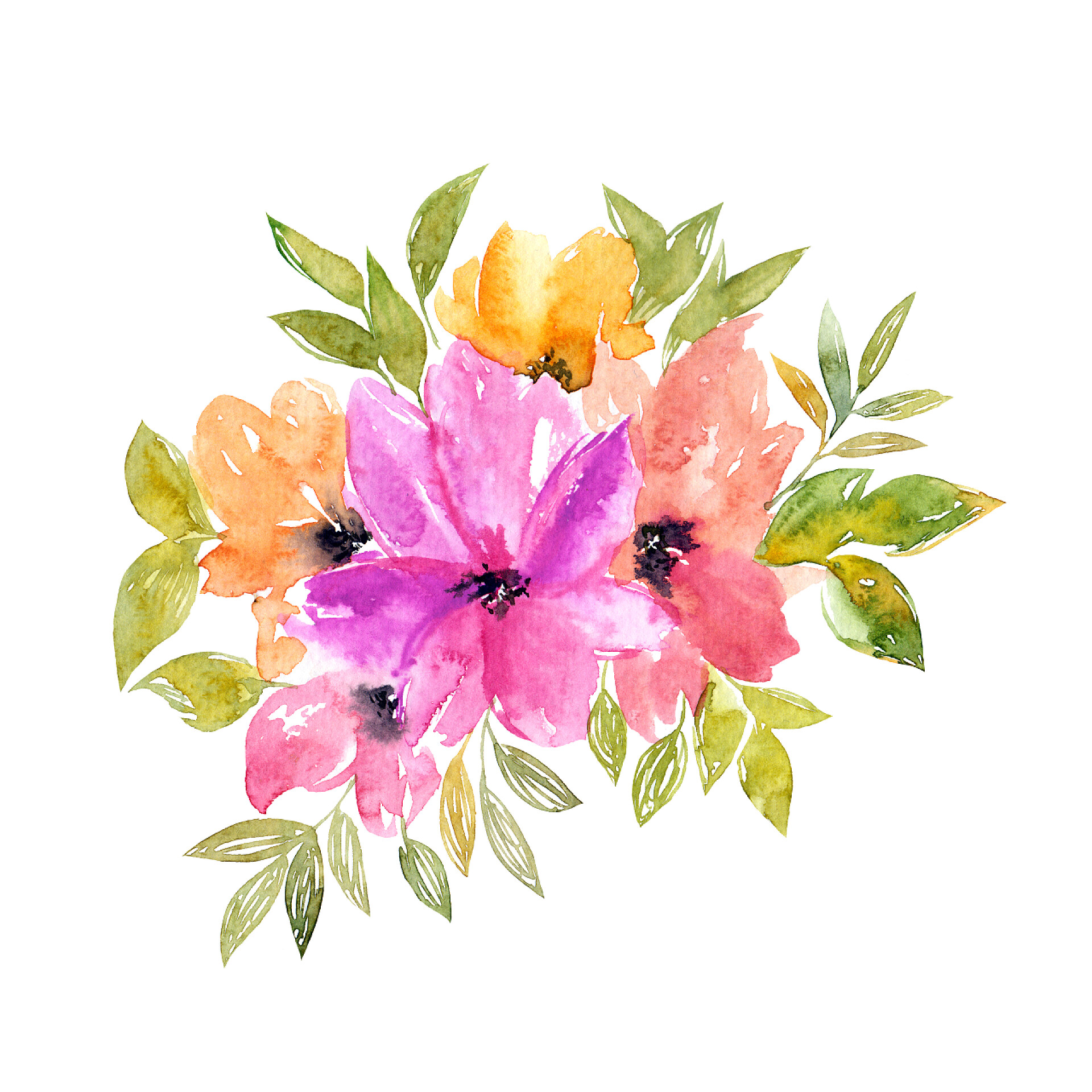 白色背景上的水彩花朵粉红玫瑰花束。画水彩花。花卉贺卡装饰。婚礼邀请花卉设计. 