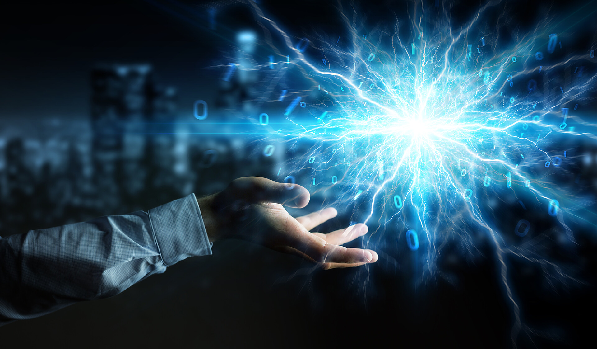 黑色背景上商人的手和特效特写创造可再生和可持续生态能源的商人 3d ren