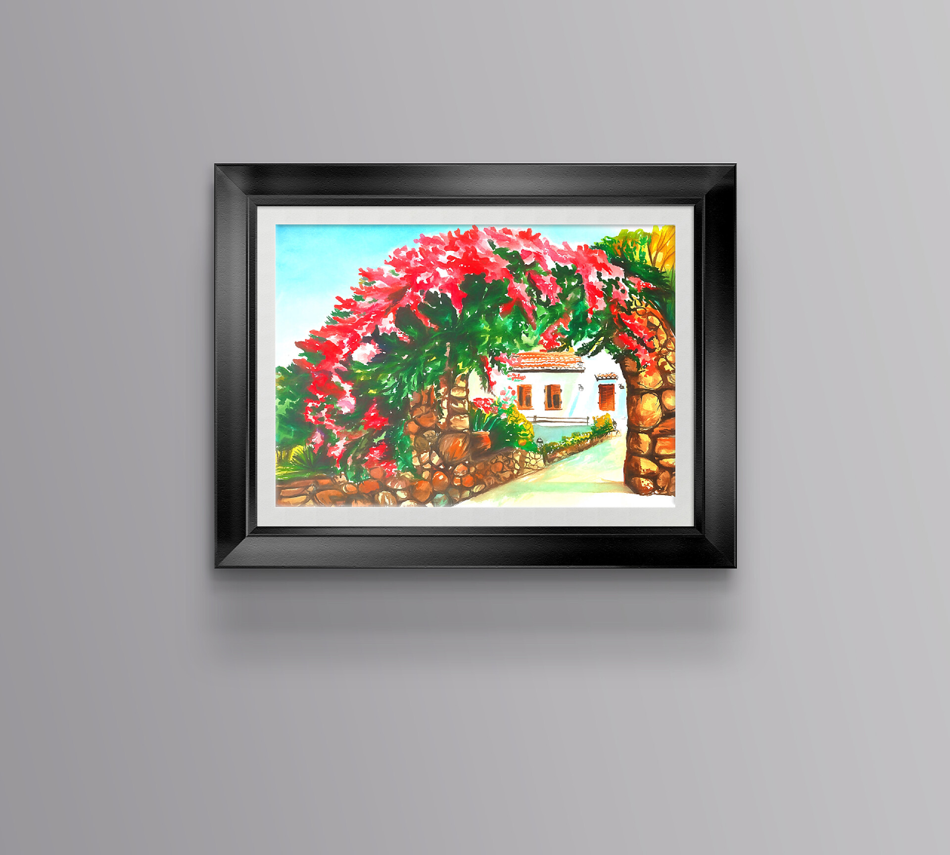 塞浦路斯村庄水彩艺术插图塞浦路斯村庄卡尔米水彩艺术插图