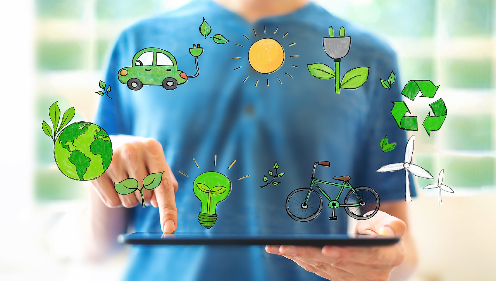 平板电脑上的生态主题生态主题与人使用平板电脑