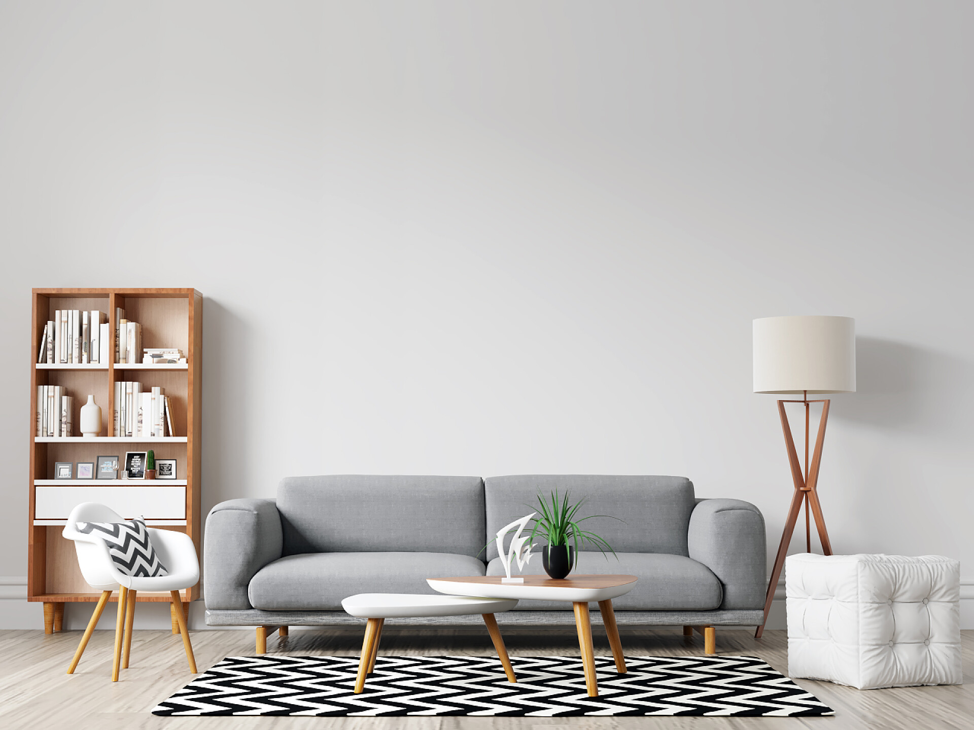 现代客厅装饰室内客厅墙背景模型与家具和装饰