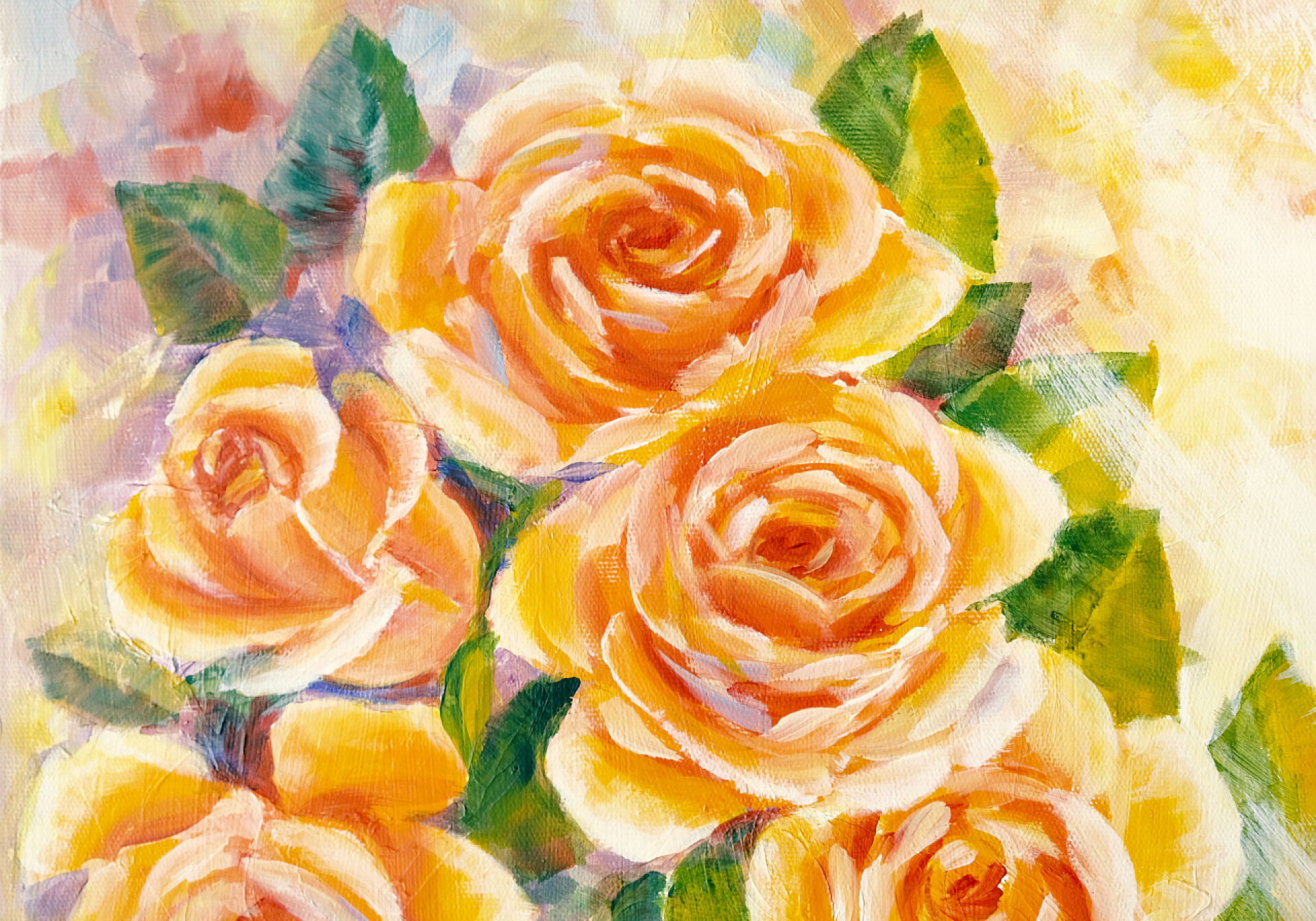 画布上的油画阳光明媚的玫瑰布什，画布上的油画